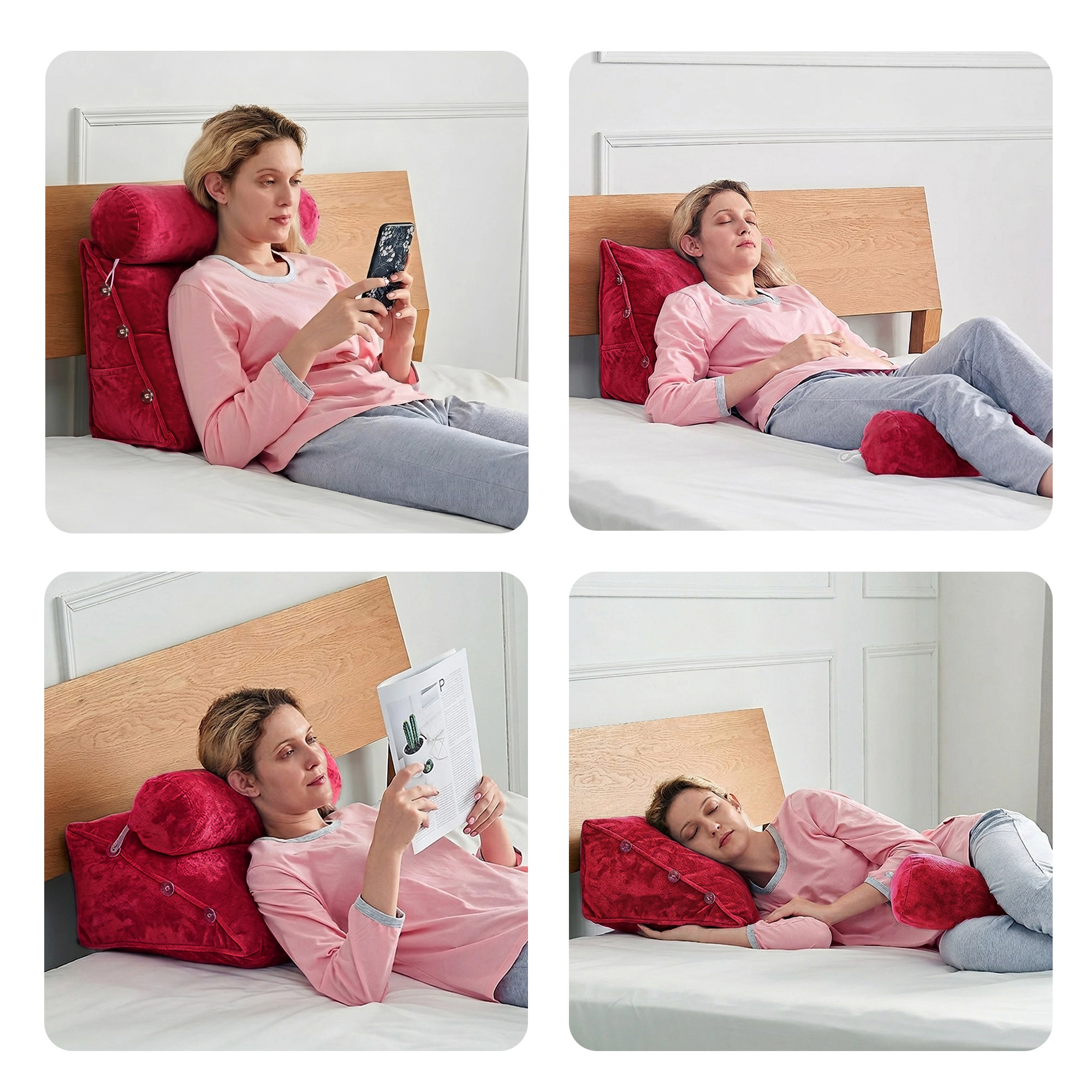 Cheer Collection Adjustable Wedge Reading Pillow with Detachable Bolster and Backrest Support