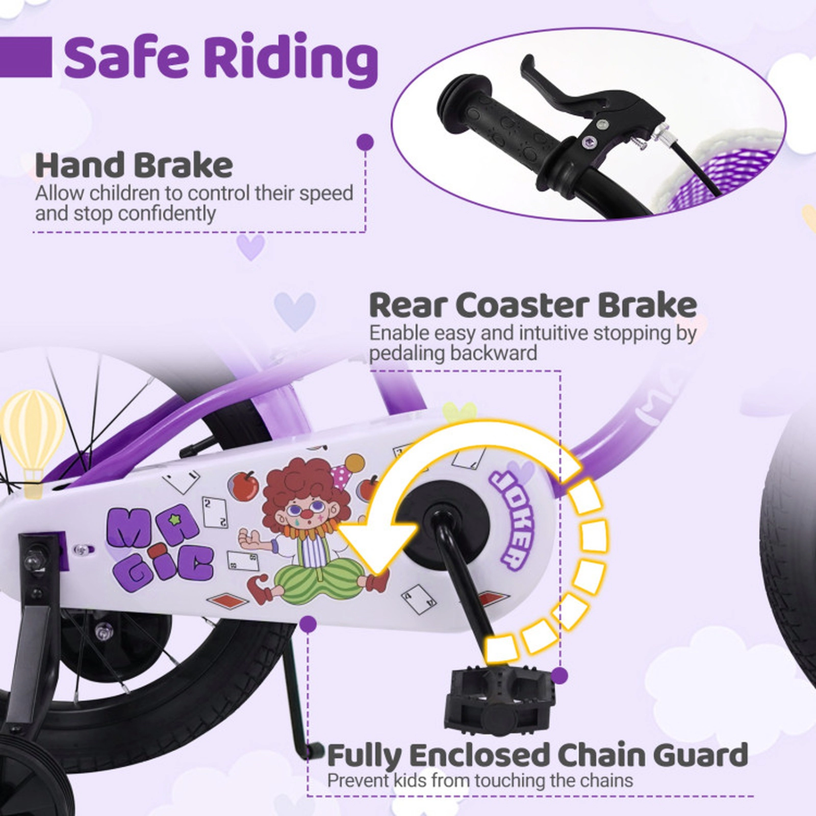 SUGIFT Purple Training Wheels Removable Front Basket Mudguards and Bell Kids 18 Inch Bike