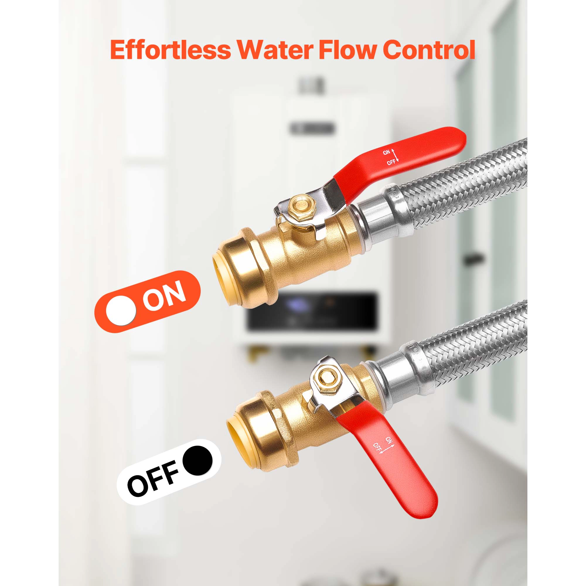 HONGGE Water Heater Kit Push-Fit Valve Flexible Water Heater Connector with 3/4" FIP PTC Ball Valve Stainless Steel