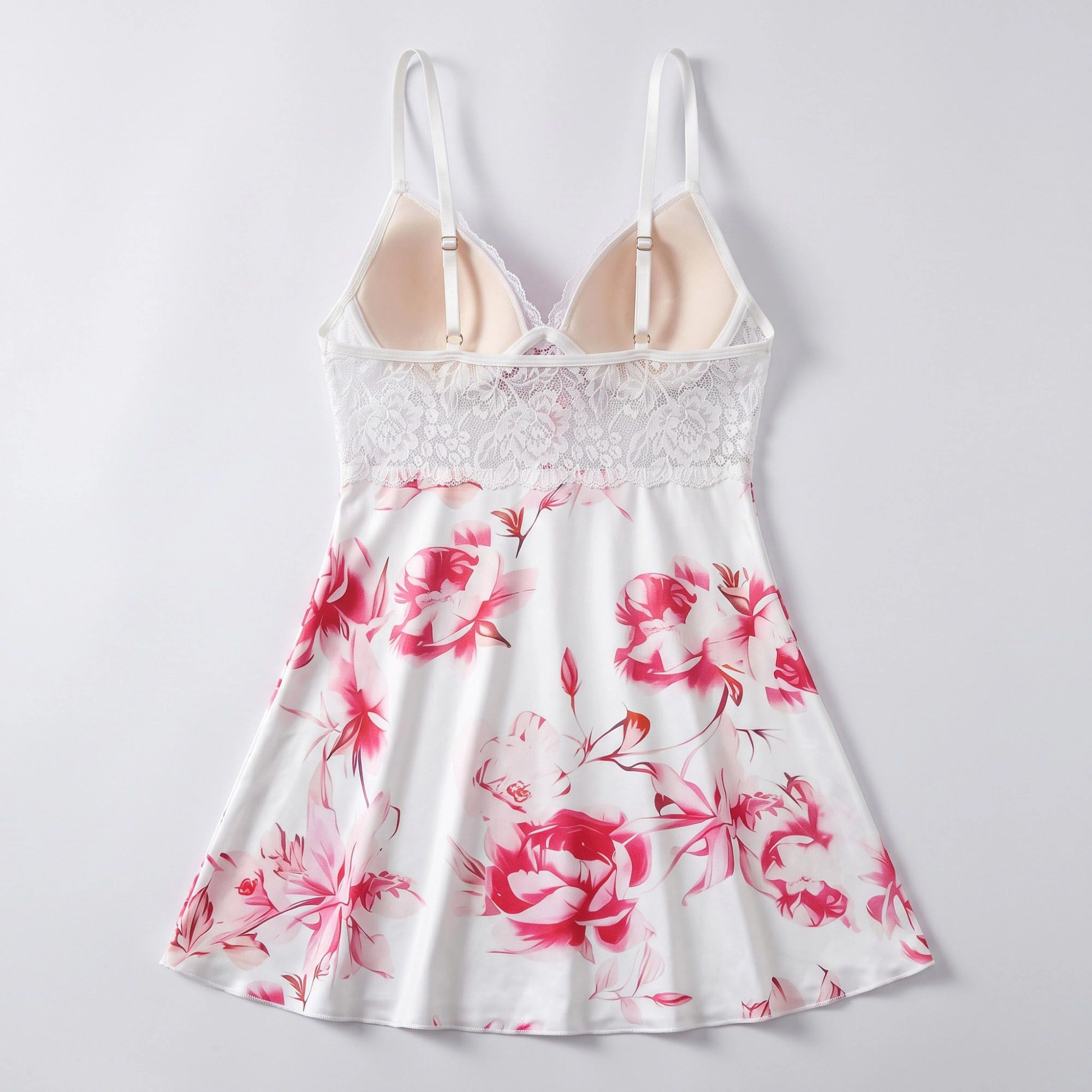 Anna-Kaci Women's Floral Satin Lace Bustier Chemise Nightgown