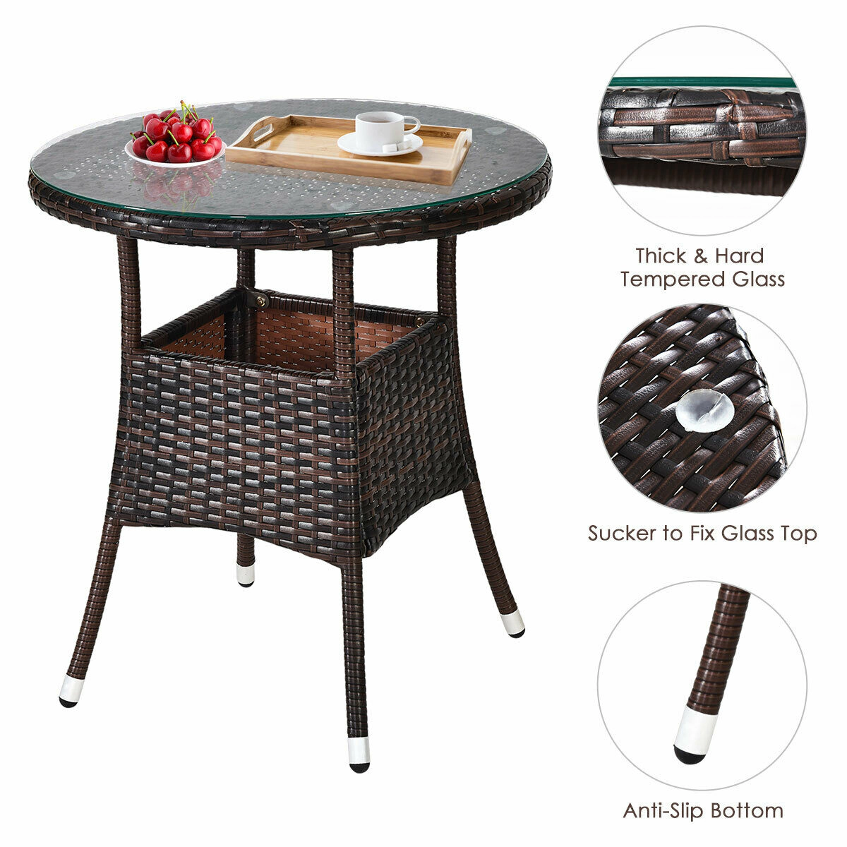 SUGIFT Curved Sectional Seating and Round Table 4-Piece Outdoor Wicker Sofa Set