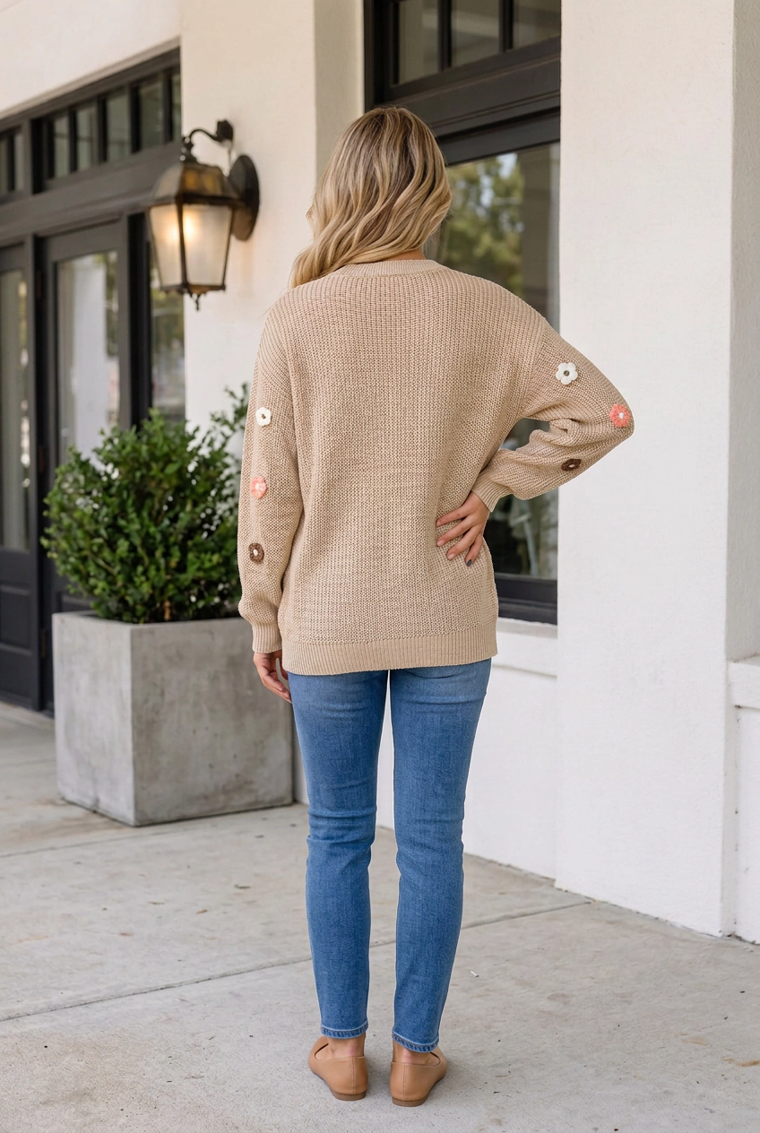 Threaded Pear Women's Katlyn Embroidered Knit Loose Sweater