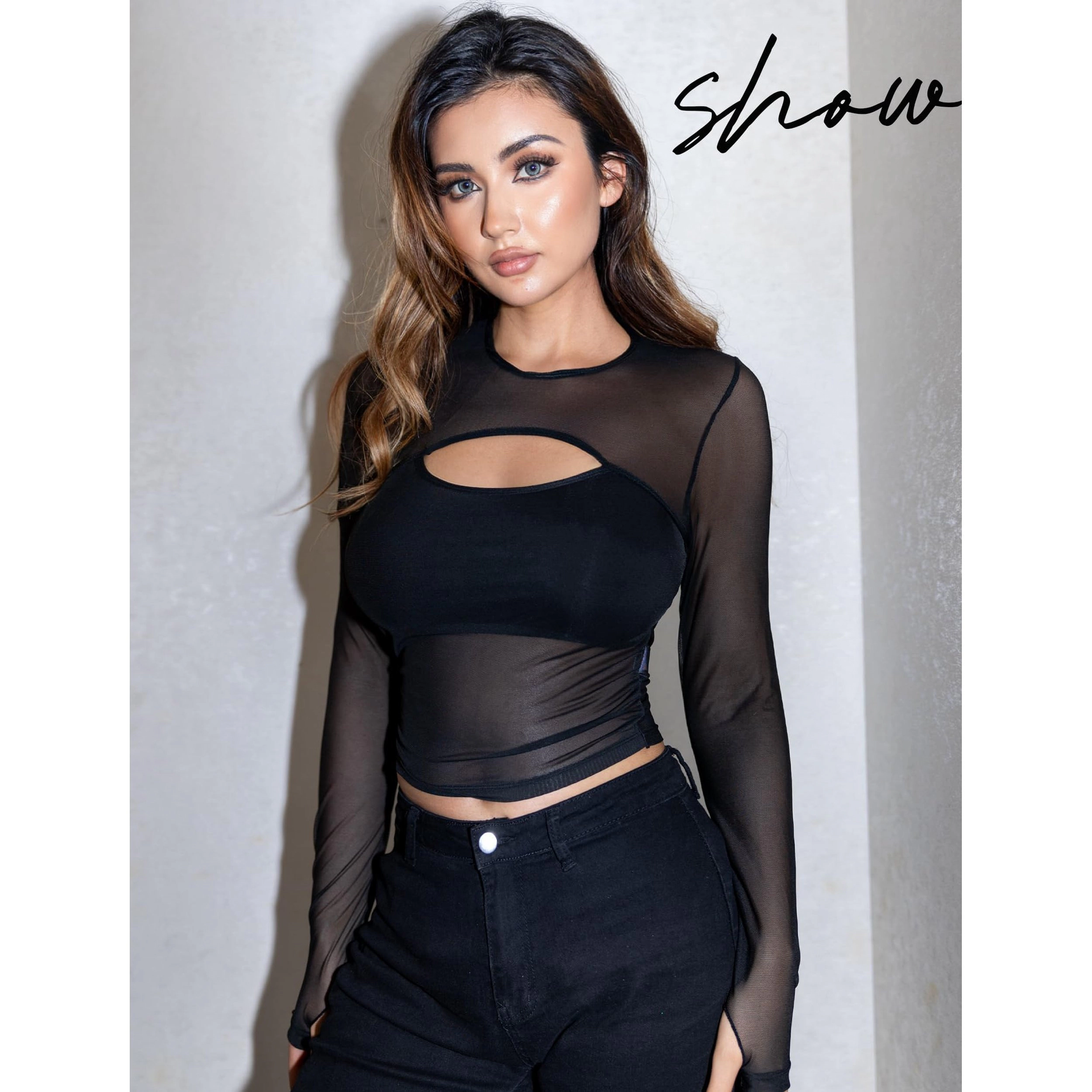 Avidlove Women's Sheer Long Sleeve Mesh Crop Top