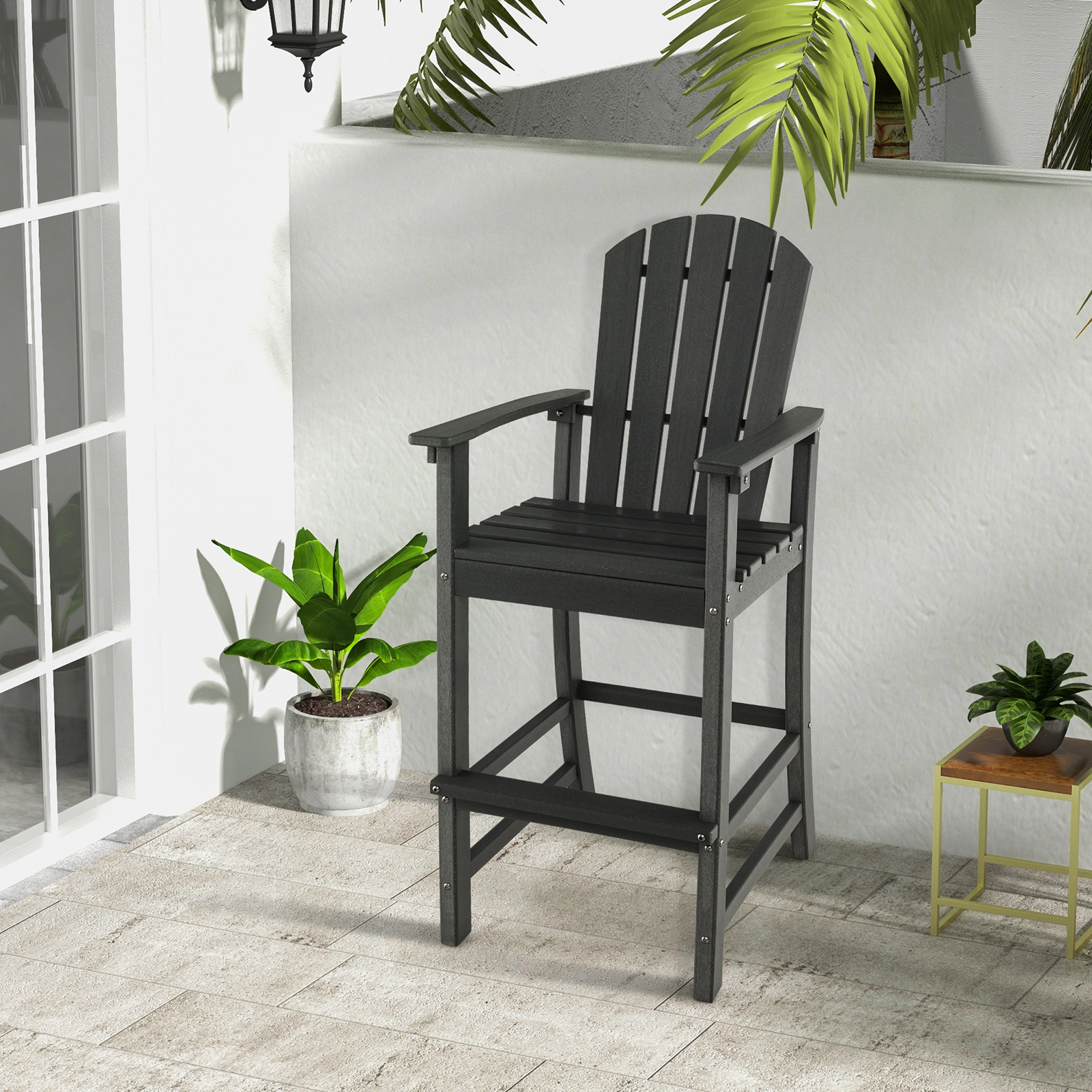 SUGIFT Black Armrests and Footrest 30 Inch Counter Height Outdoor HDPE Bar Stool
