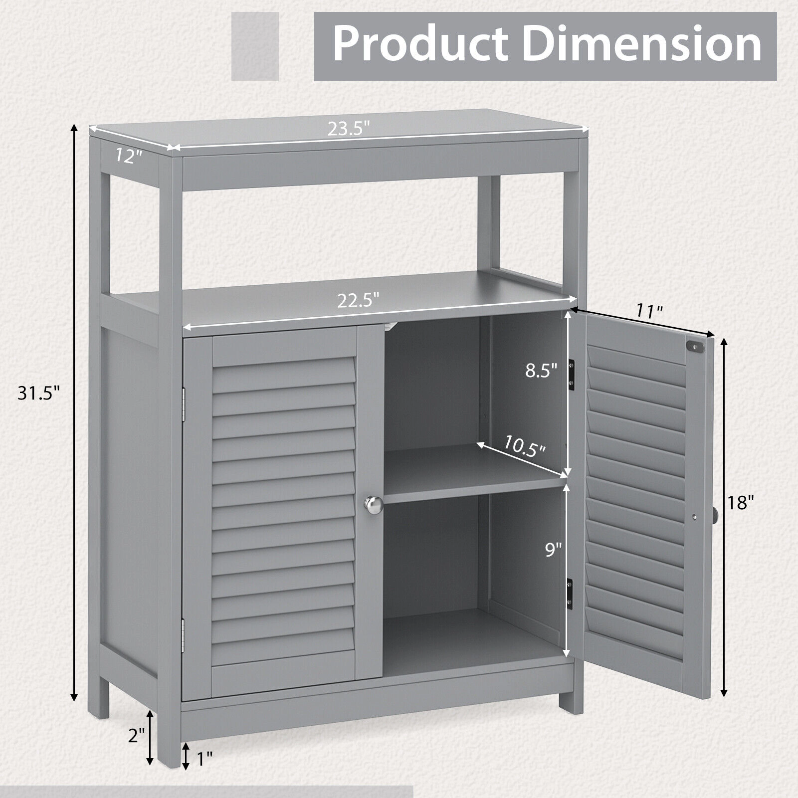 SlickBlue Bathroom Floor Cabinet with Shutter Doors and Storage
