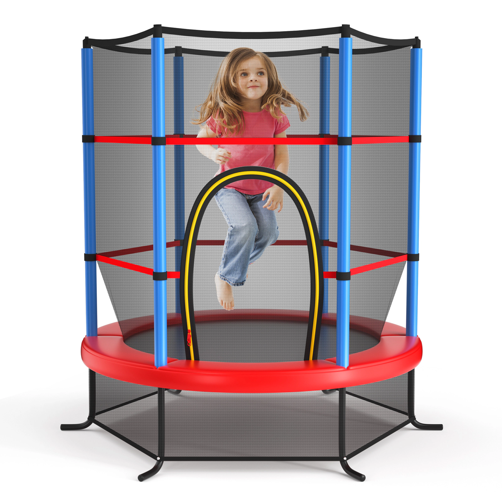 LJG 55 Inch Kids Recreational Trampoline Bouncing Jumping Mat with Enclosure Net