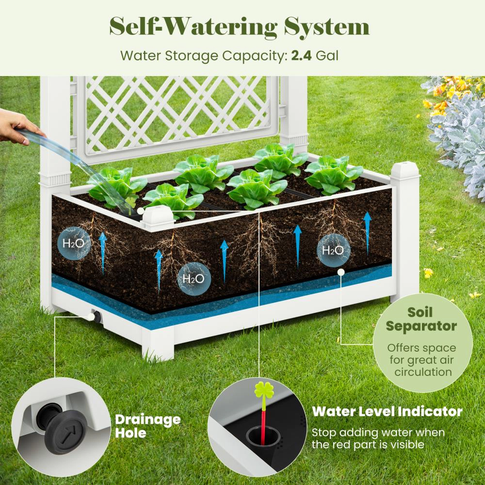Hivvago Outdoor Planter Box Self-Watering Raised Garden Bed Trellis with Water Level Indicator
