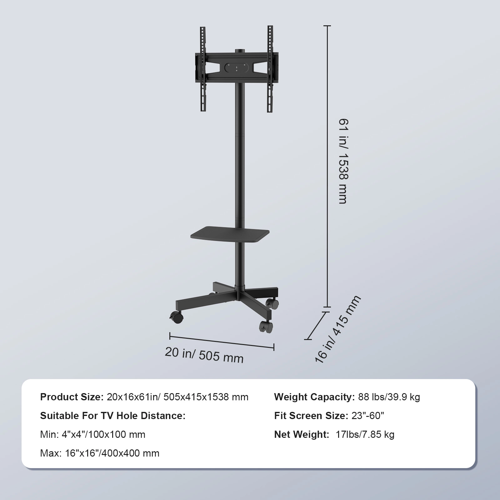 HONGGE Portable TV Stand with Height Adjustable Mount for Bedroom Living Room