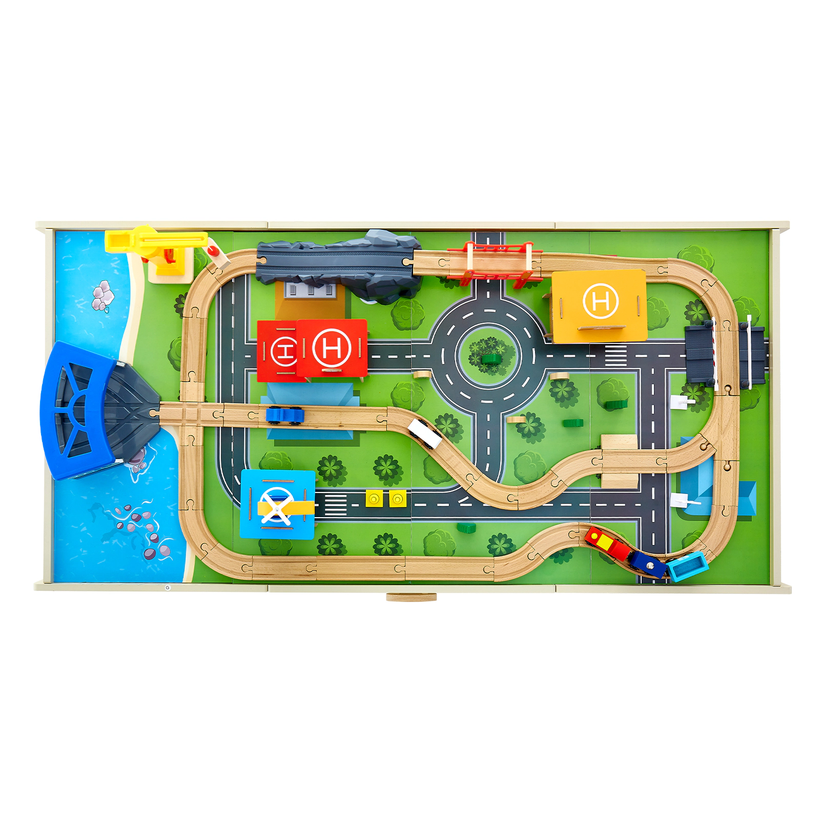 HONGGE Wooden Train Table with Storage, 3-in-1 Multicolor Kids Activity Set for Drawing, Reading, Eating