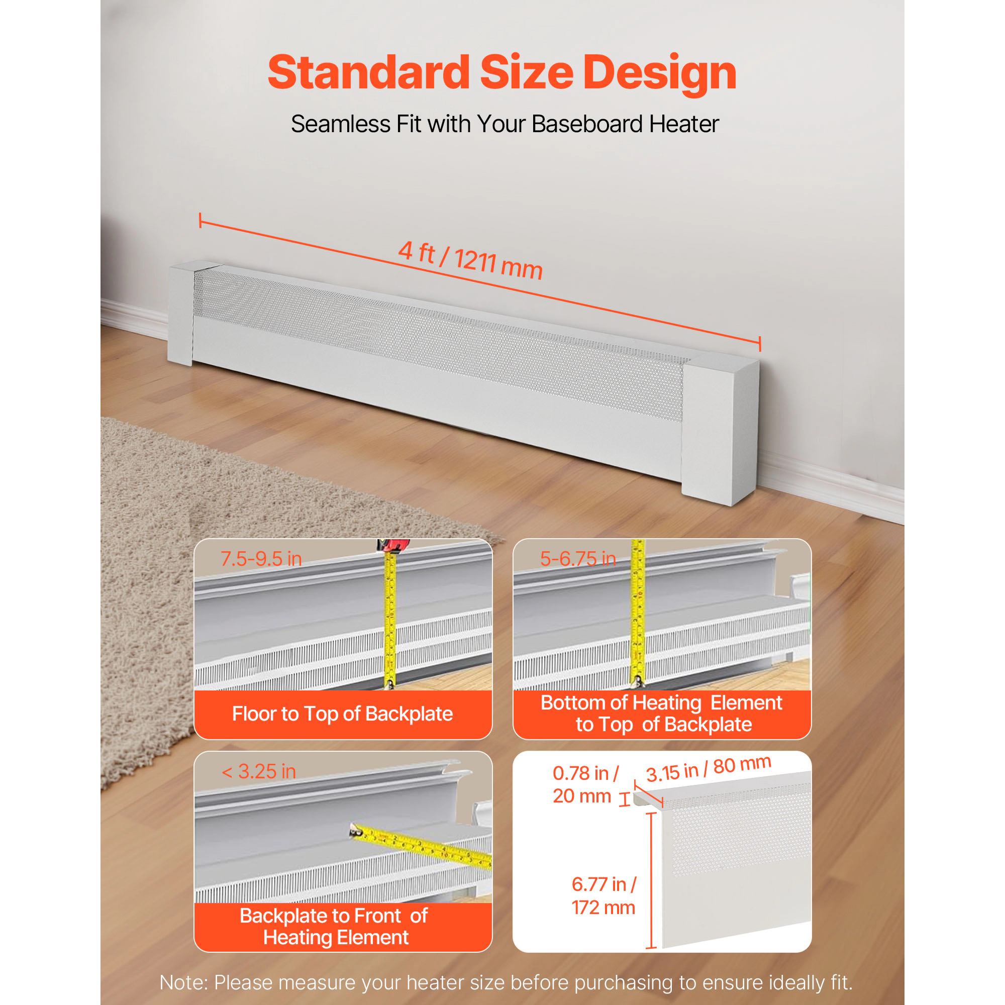 HONGGE Baseboard Heater Covers Basic Series Standard Electric Heating Unit Front Cover for Home Improvement Heavy-duty