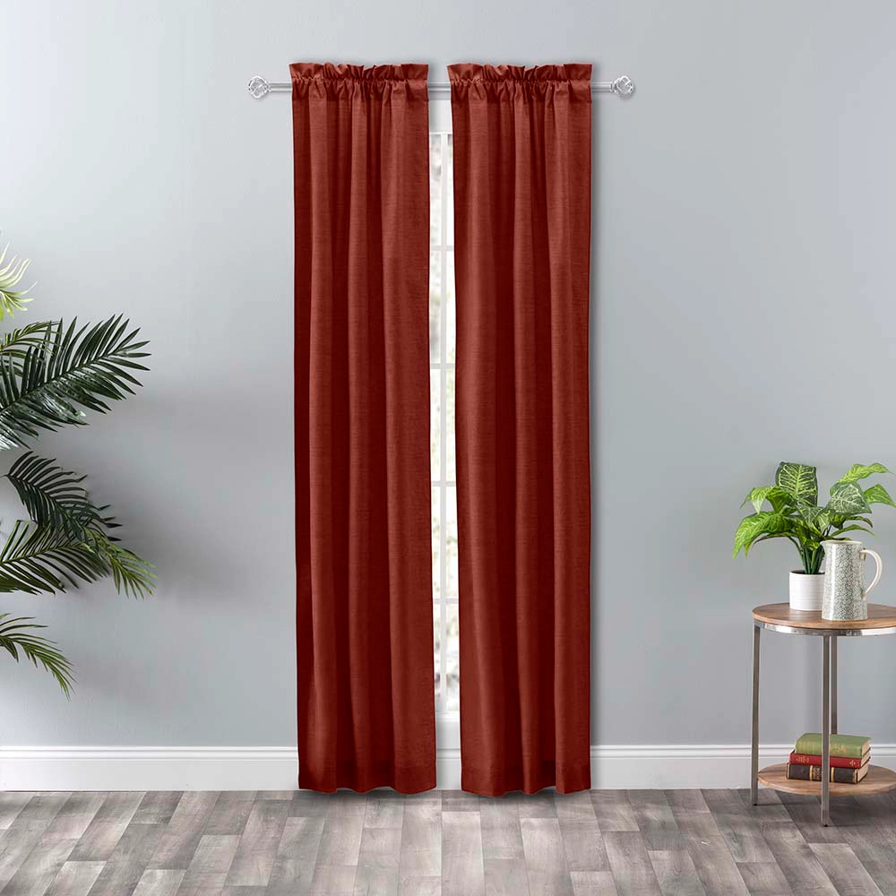 Ellis Curtain Lisa Solid Color Poly 3" Rod Pocket Cotton Duck Fabric Tailored Panel Pair with Ties 56" x 84" Red