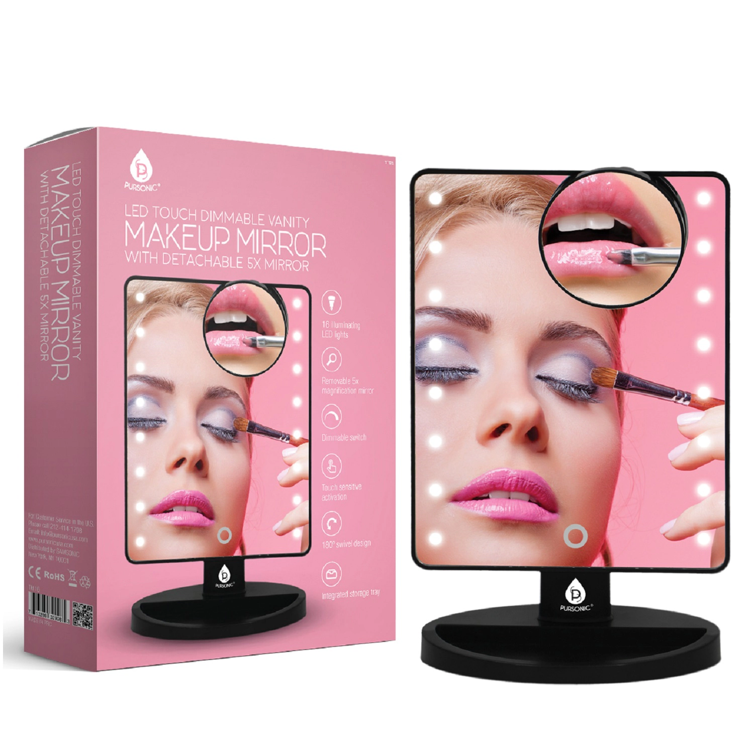 Pursonic Women’s Dimmable LED Lighted Vanity Makeup Mirror with 5X Magnification