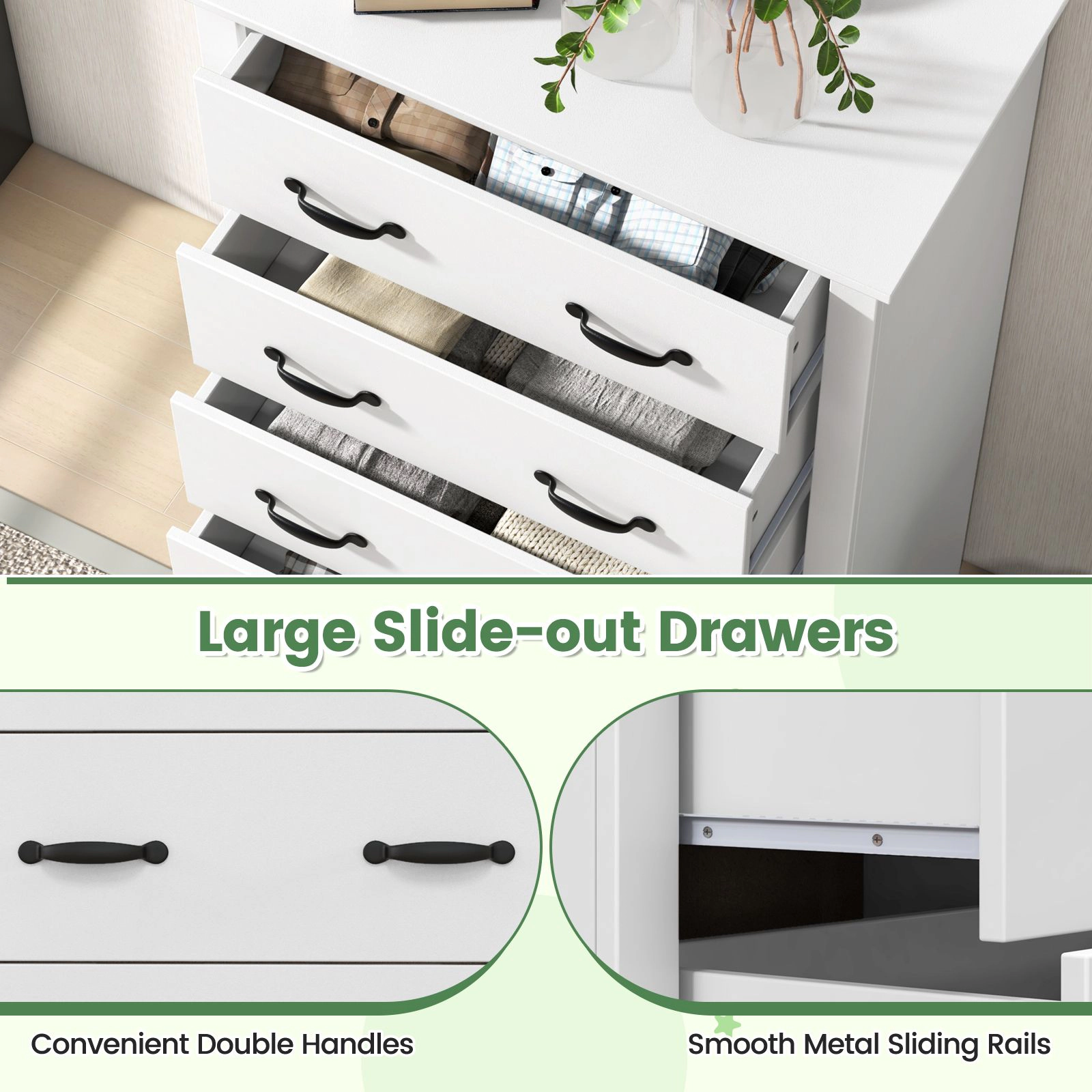 SlickBlue 5 Drawer Storage Dresser Cabinet with Wooden Grain Design