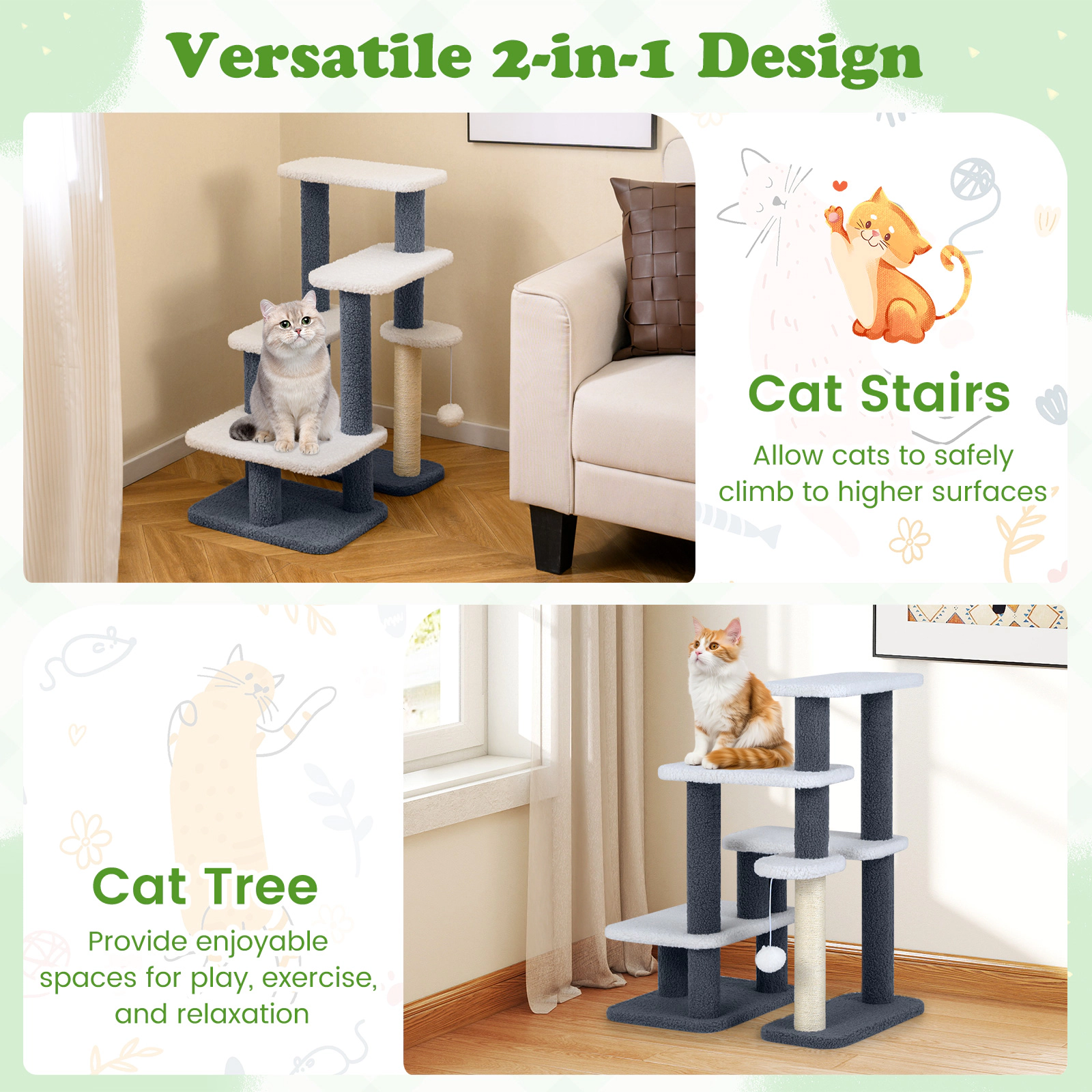 SlickBlue 4 Step Cat Stairs with Scratching Post and Platforms