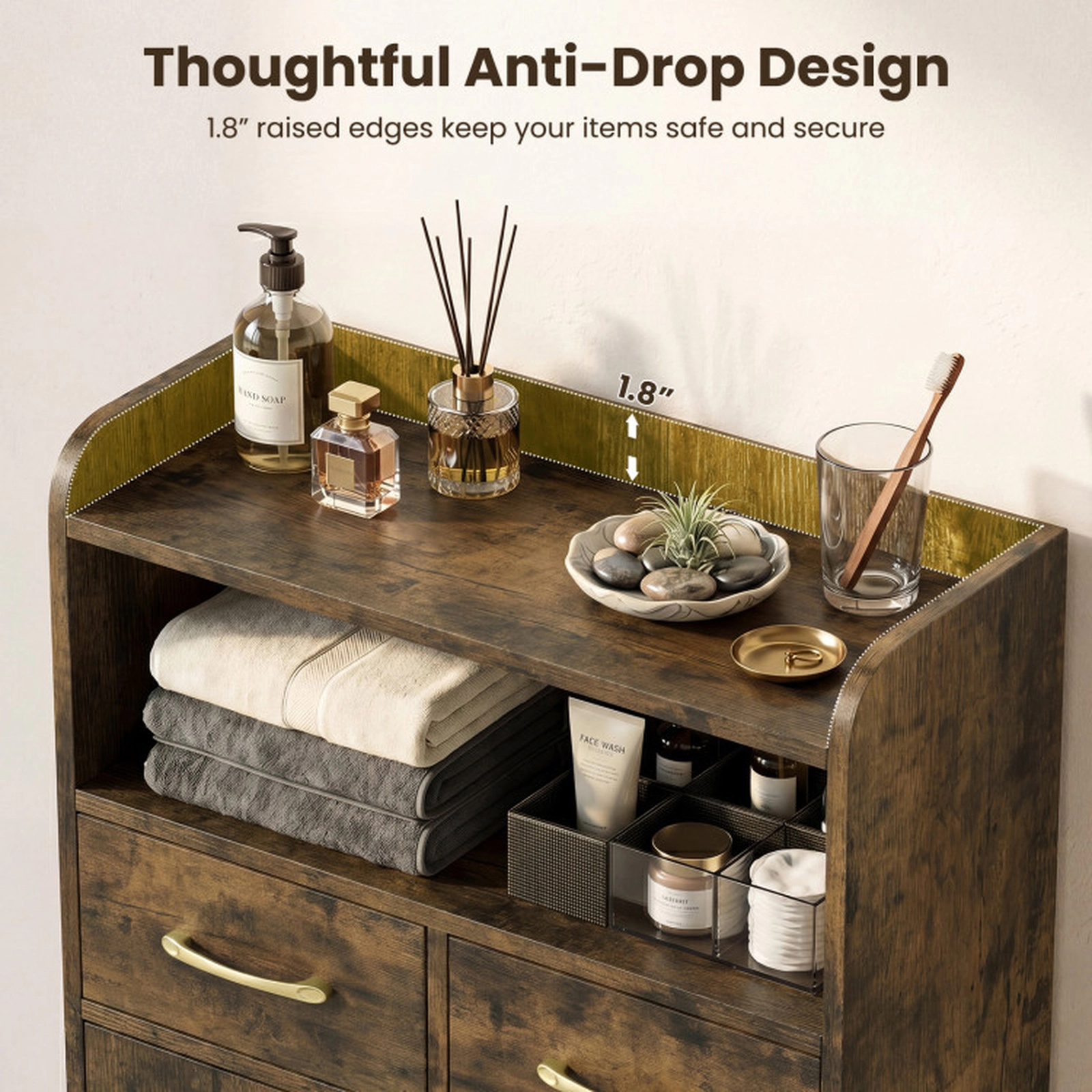 SUGIFT Freestanding Bathroom Storage Floor Cabinet with 2 Drawers and 2 Doors 44-lb Countertop Rustic Brown
