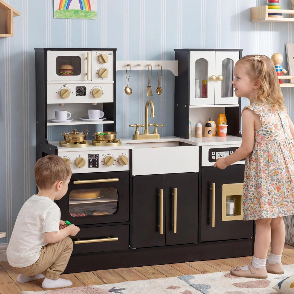 Hivvago Wooden Kids Kitchen Playset With Realistic Lights And Sounds
