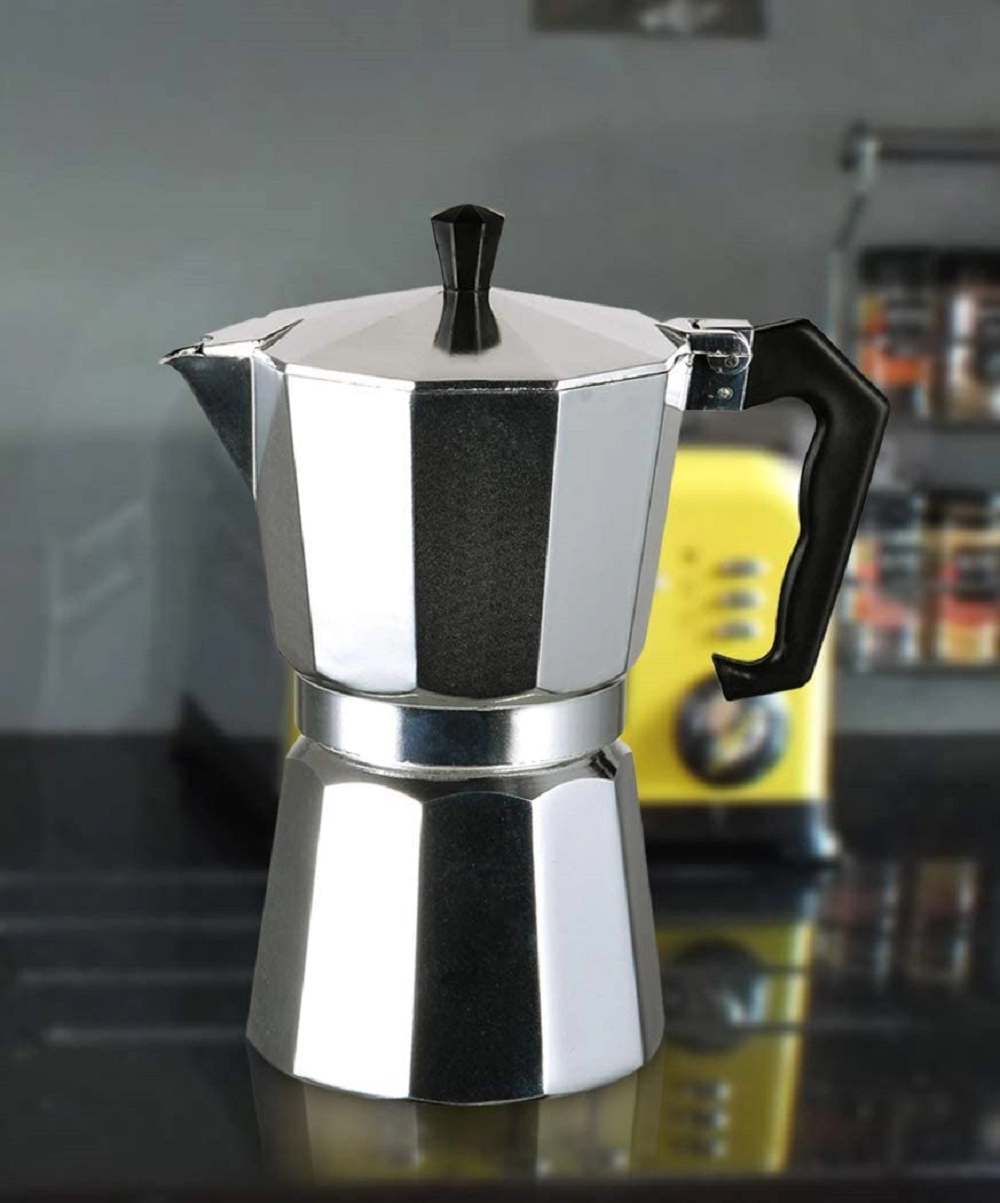 J&V TEXTILES 100% Aluminum Stovetop Espresso and Coffee Maker, Moka Pot for Classic Italian and Cuban Café Brewing