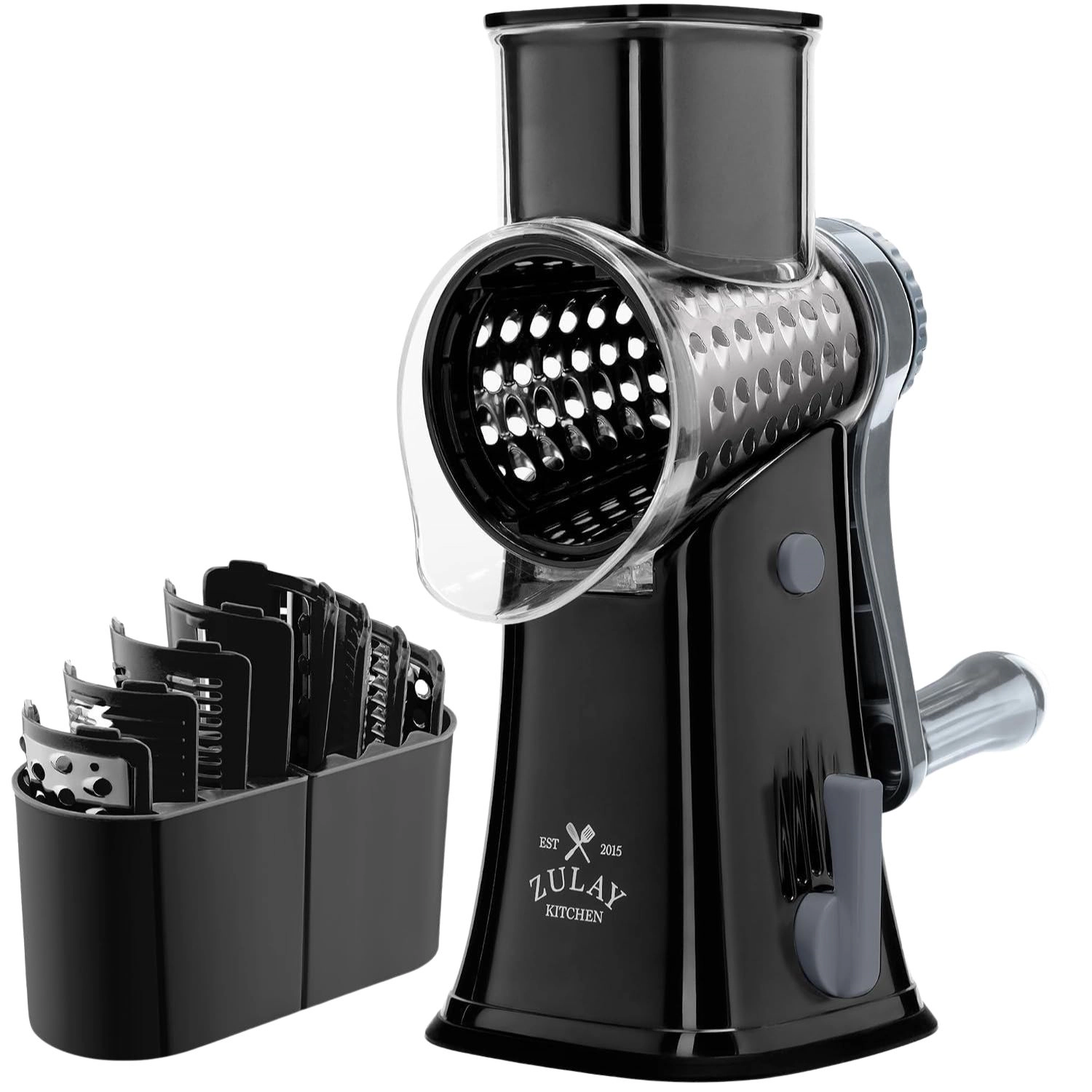 Zulay Kitchen Rotary Cheese Grater 5 Blade Cheese Shredder - Manual Hand Crank Cheese Grater With Reinforced Suction