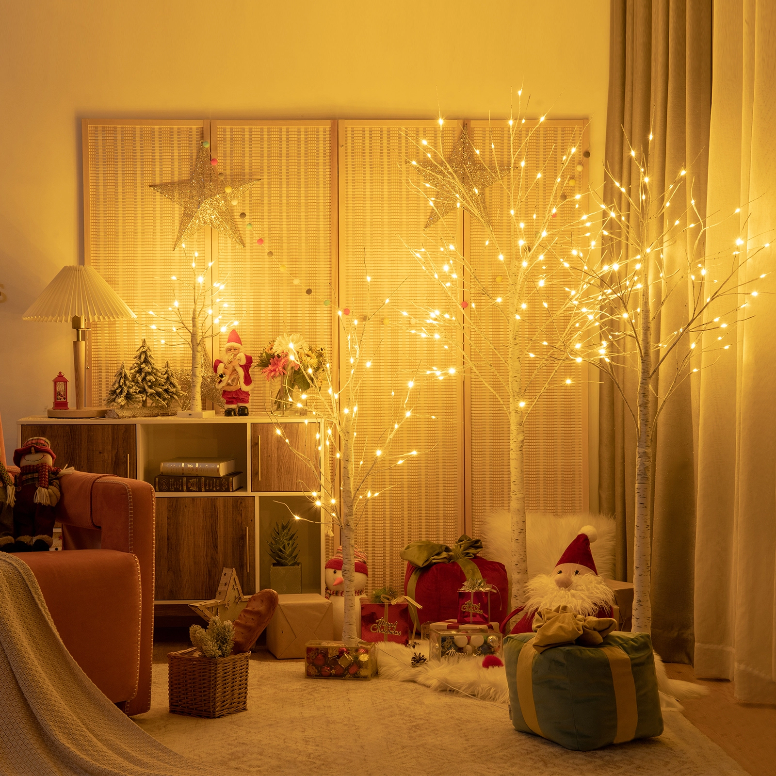 LJG Pre-lit White Twig Birch Tree for Christmas Holiday with LED Lights