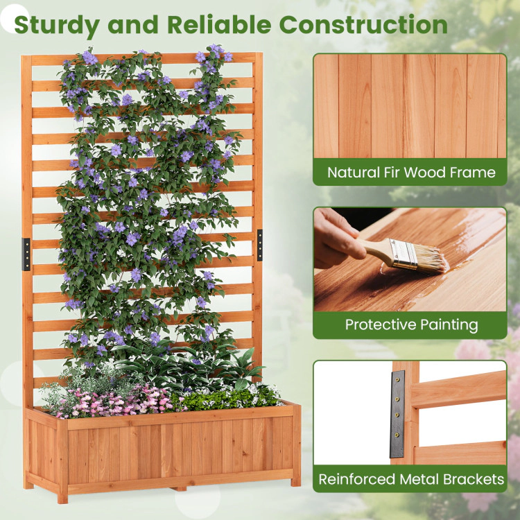 Hivvago Wooden Raised Garden Bed 59 Inch Tall Elevated Planter Box with Vertical Trellis