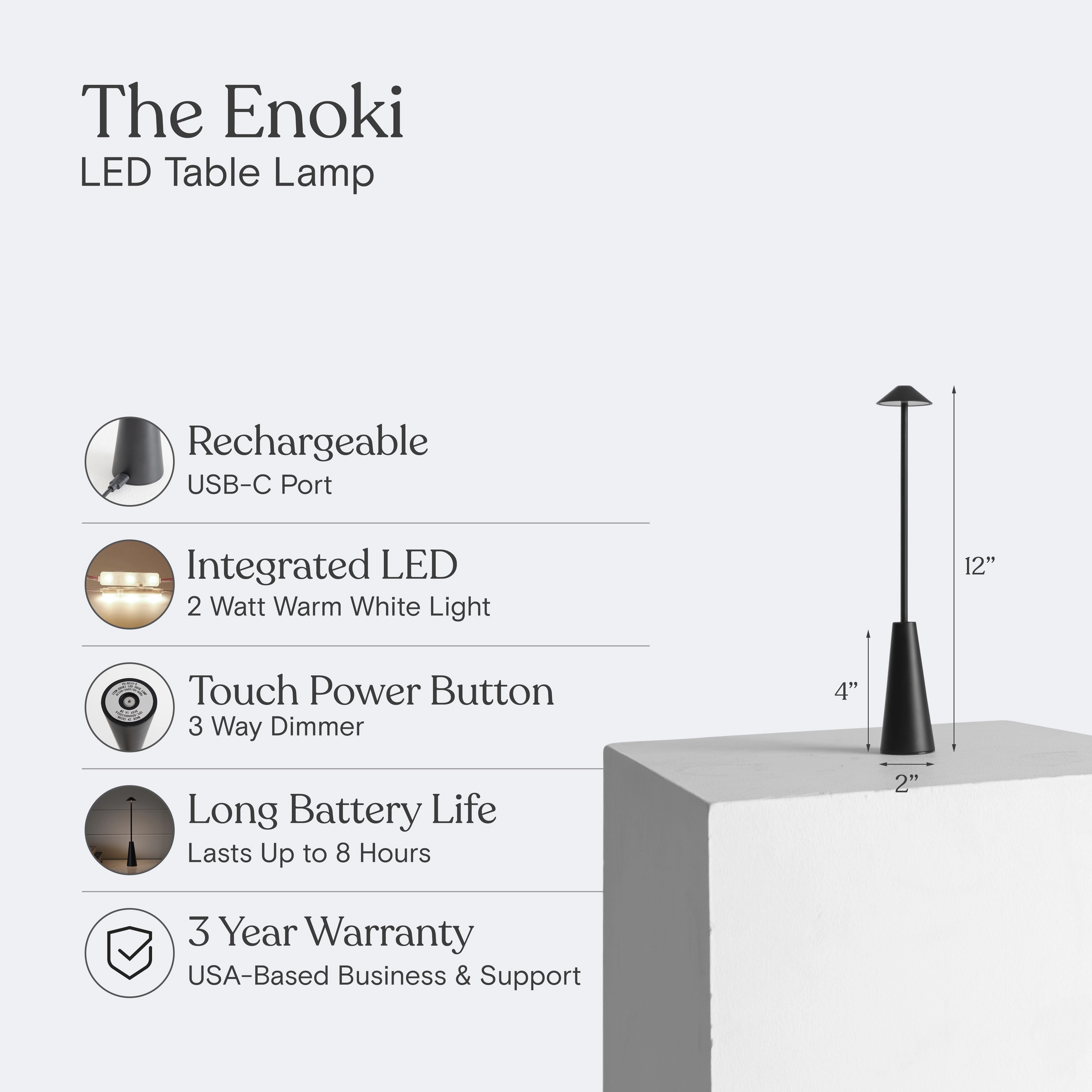 Brightech Enoki Portable Rechargeable Table Lamp