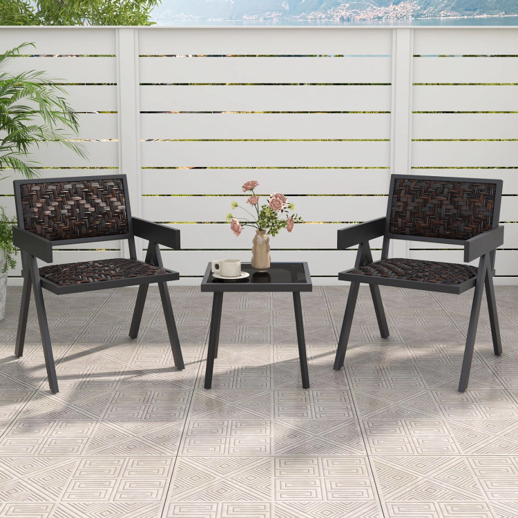 Hivvago 3 Pieces Patio Pe Wicker Bistro Set With Quick-Drying Foam-Black
