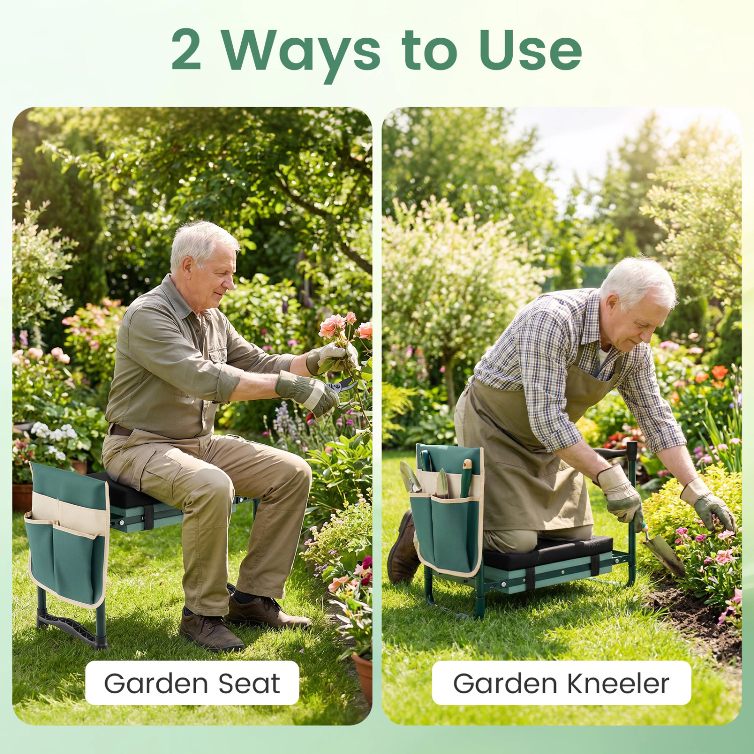 LJG Garden Kneeler and Seat Foldable Gardening Stool with Wide EVA Foam Padding