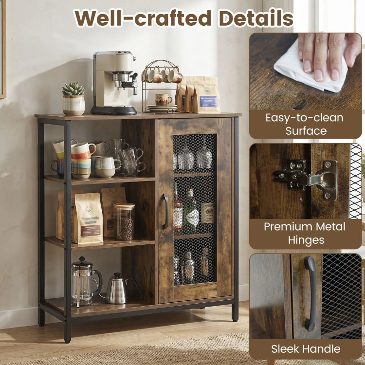 Hivvago Industrial Side Cabinet With Metal Mesh Door And 3 Open Shelves