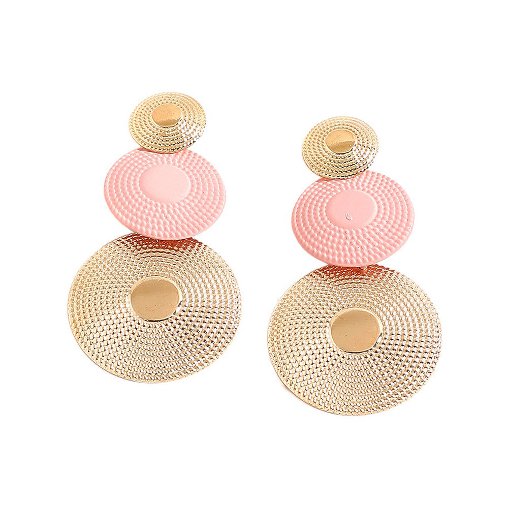 SOHI Women's Pink Circular Drop Earrings, Gold-Polish Copper Alloy