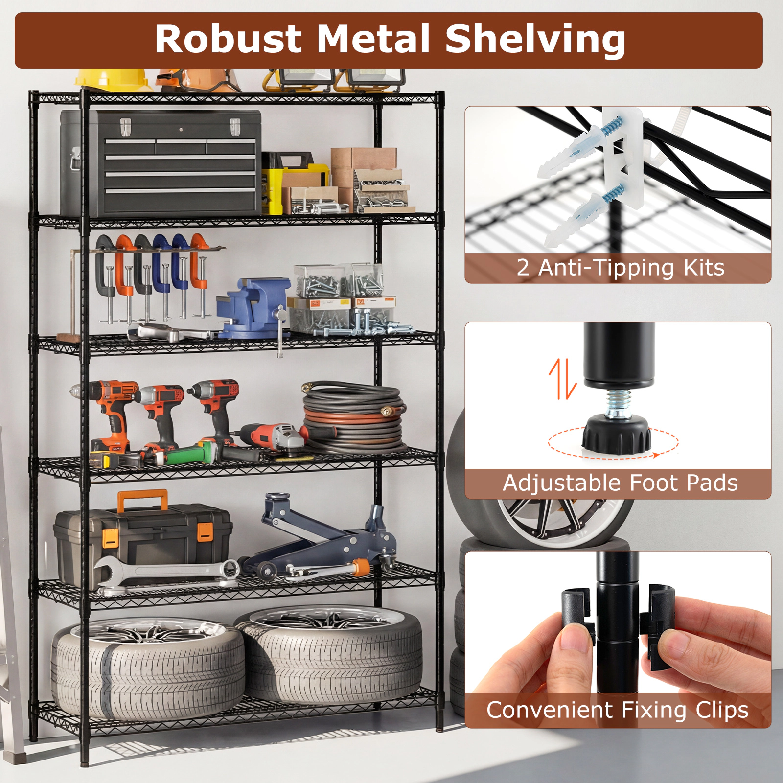 SlickBlue Heavy Duty Metal Storage Shelving Unit with 6-Tier Adjustable Design