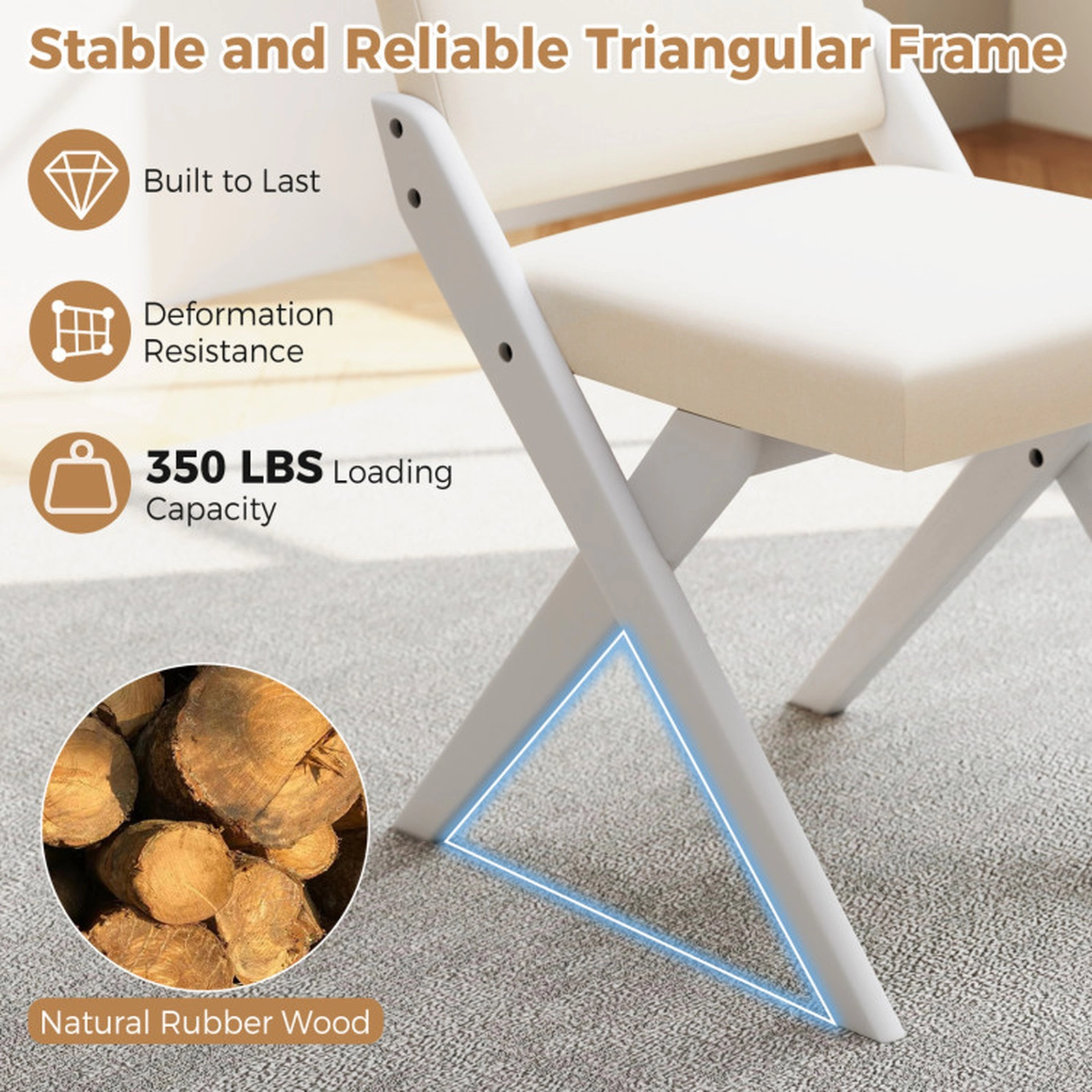 SUGIFT Rubber Wood Frame Wooden Dining Chairs with Padded Cushions 350-lb Capacity White Set of 2