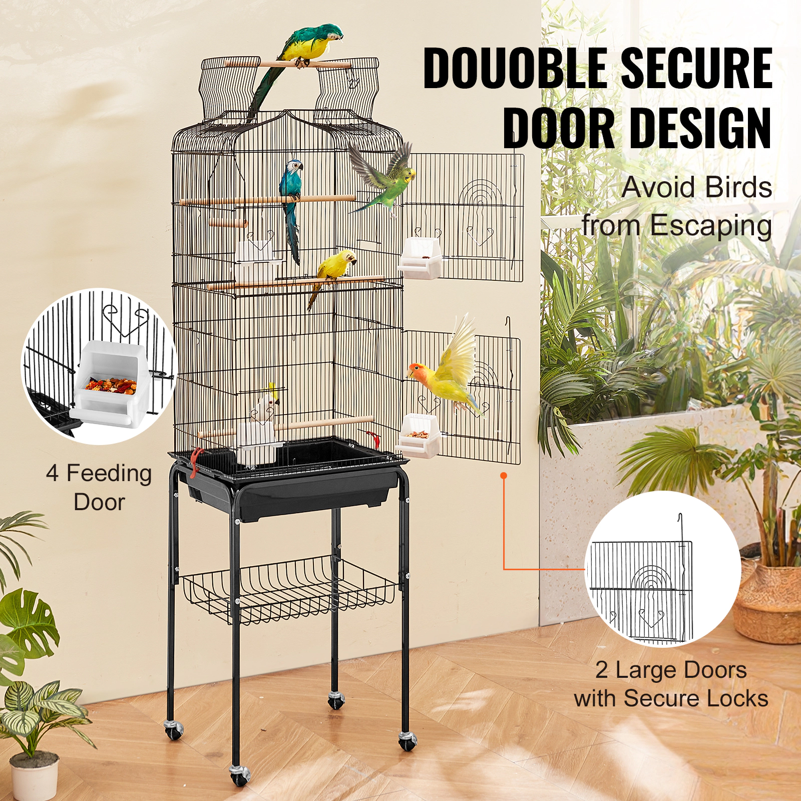 HONGGE Large Parrot Bird Cage with Swing and Perch for Parakeets Finches Canaries Lovebirds Cockatiels Budgies
