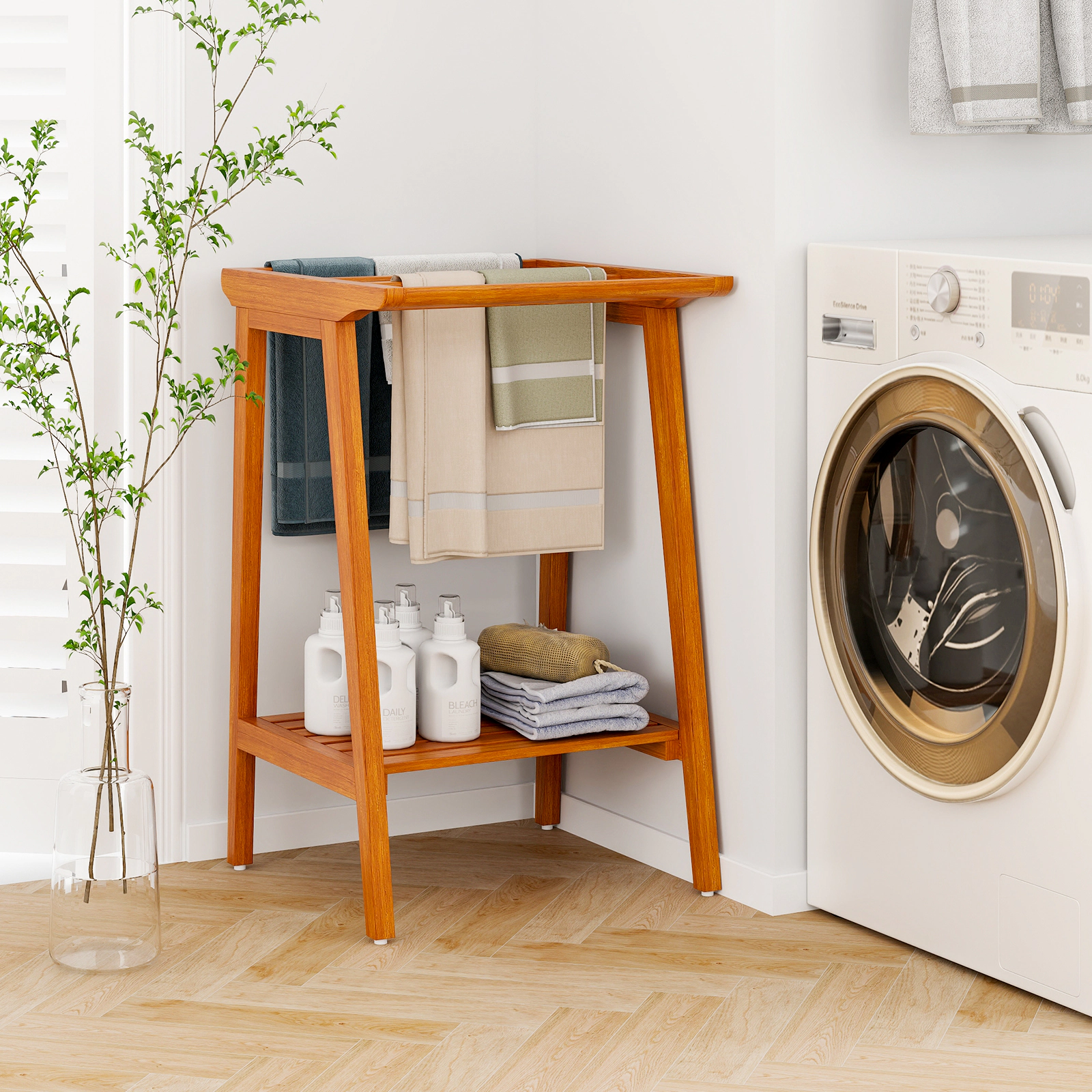 SlickBlue Natural Wood Drying Rack for Bathroom, Laundry & Living Spaces
