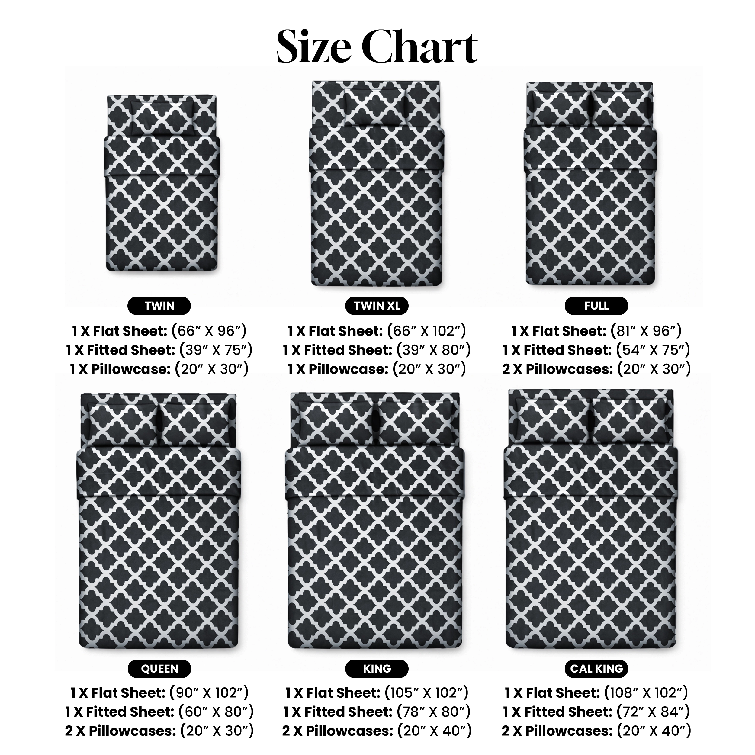 Lux Decor Collection 4-Piece Printed Bedsheets Ultra Soft Quatrefoil Design Deep Pocket Sheet Set