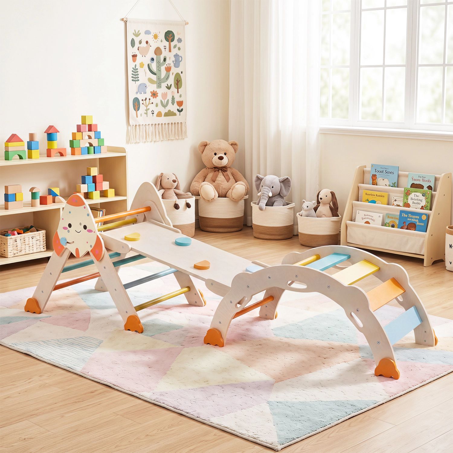 LJG 8-in-1 Foldable Climbing Toys for Toddlers Rocket-Themed