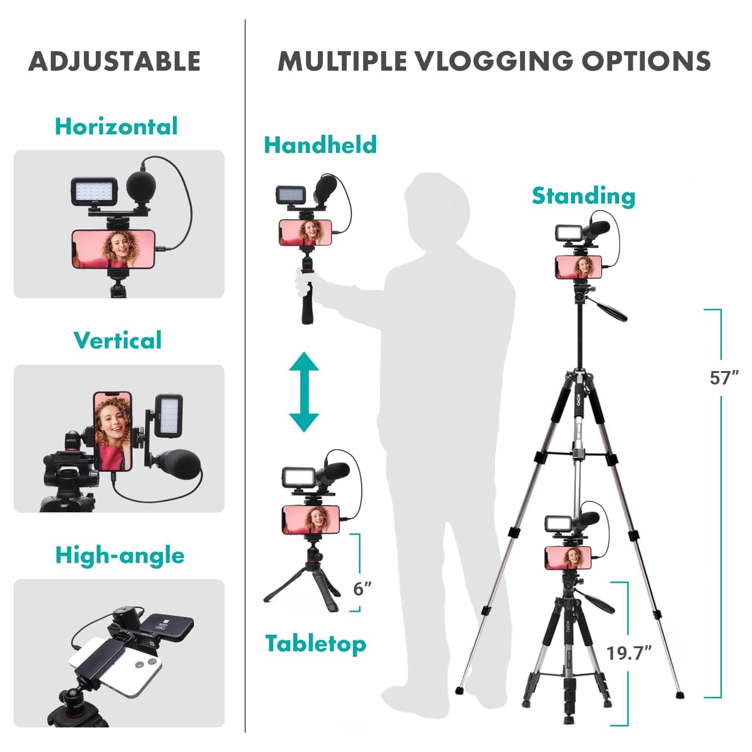Movo USB-C Vlogging Kit for iPhone 15 and up with Fullsize Tripod