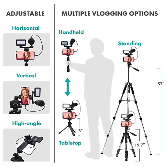 Movo USB-C Vlogging Kit for iPhone 15 with Fullsize Tripod - USB Type-C Compatible Vlog Kit- Accessories: Tripods