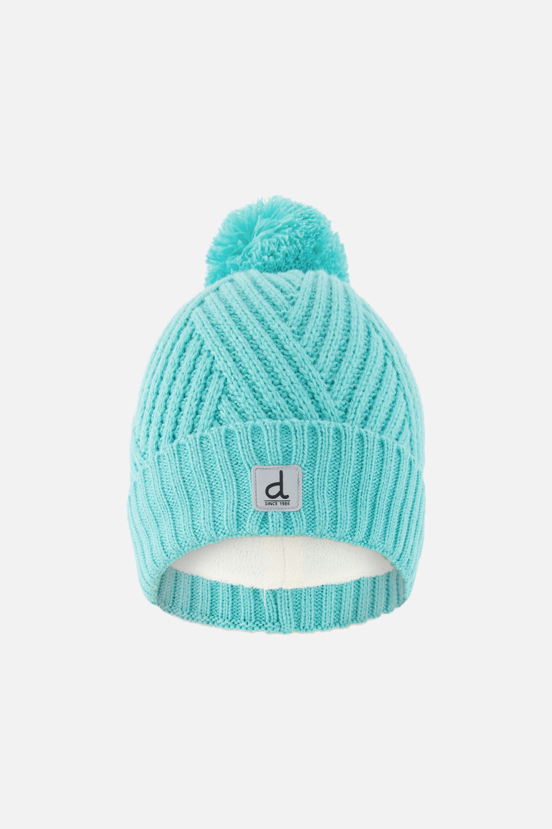 Deux par Deux Girls Chevron-Textured Winter Knit Hat with Pompom