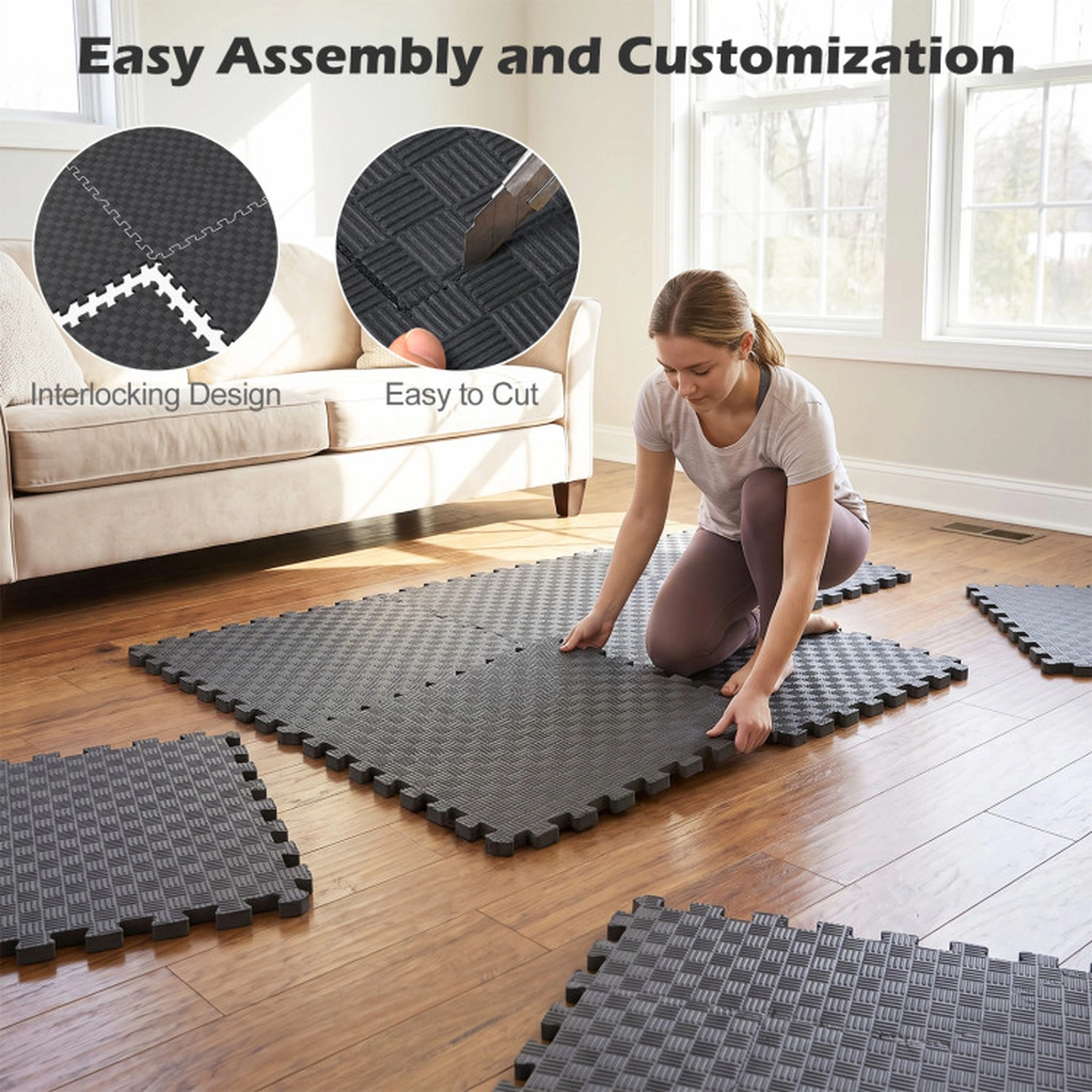 SUGIFT 12-Piece EVA Foam Interlocking Puzzle Exercise Mat Floor Tiles 24-in Square Each Black