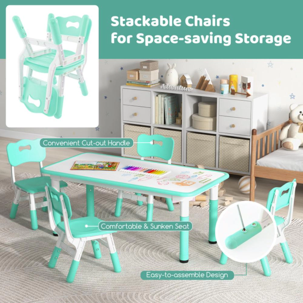 Hivvago Kids Table And Chairs Set For 4 With Graffiti Desktop