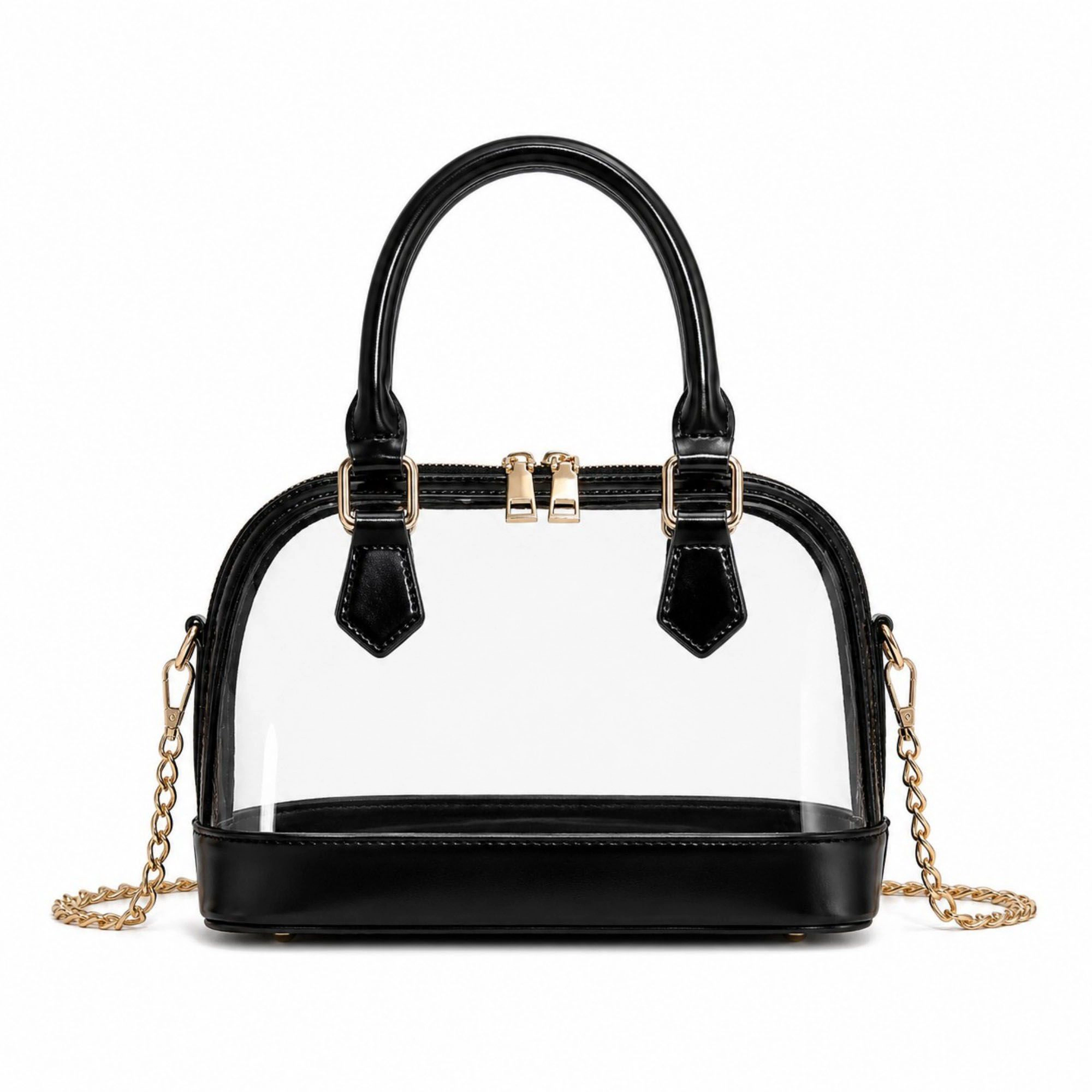 Alilang Women's Clear PVC Mini Satchel Bag with Zipper Top and Detachable Chain Strap