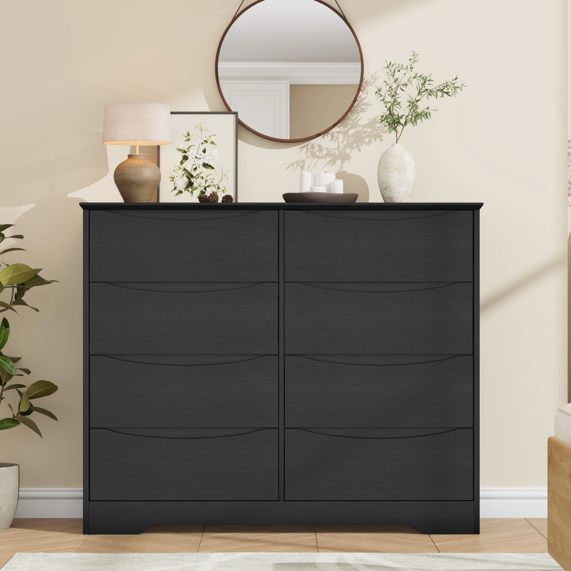 8 Drawer Modern Dresser with Hidden Handles, 47" Wide Large Double Storage Chest for Bedroom Living Room Hallway