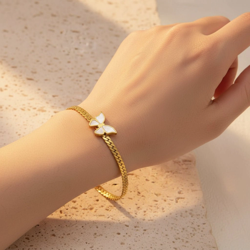 DressAtR Women's Butterfly 18K Gold Plated Bracelet Set
