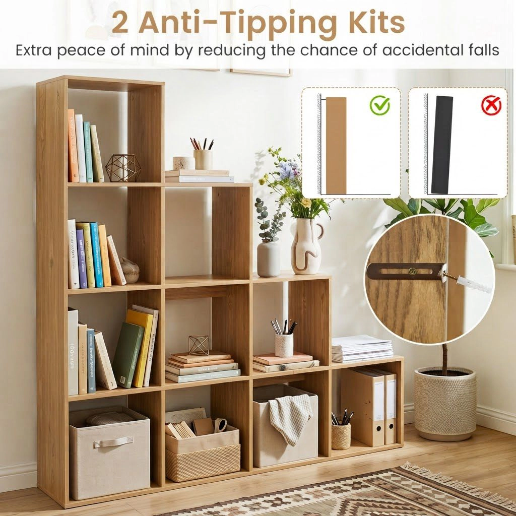 SlickBlue 4 Tier Stepped Bookshelf with 10 Cube Storage Shelves
