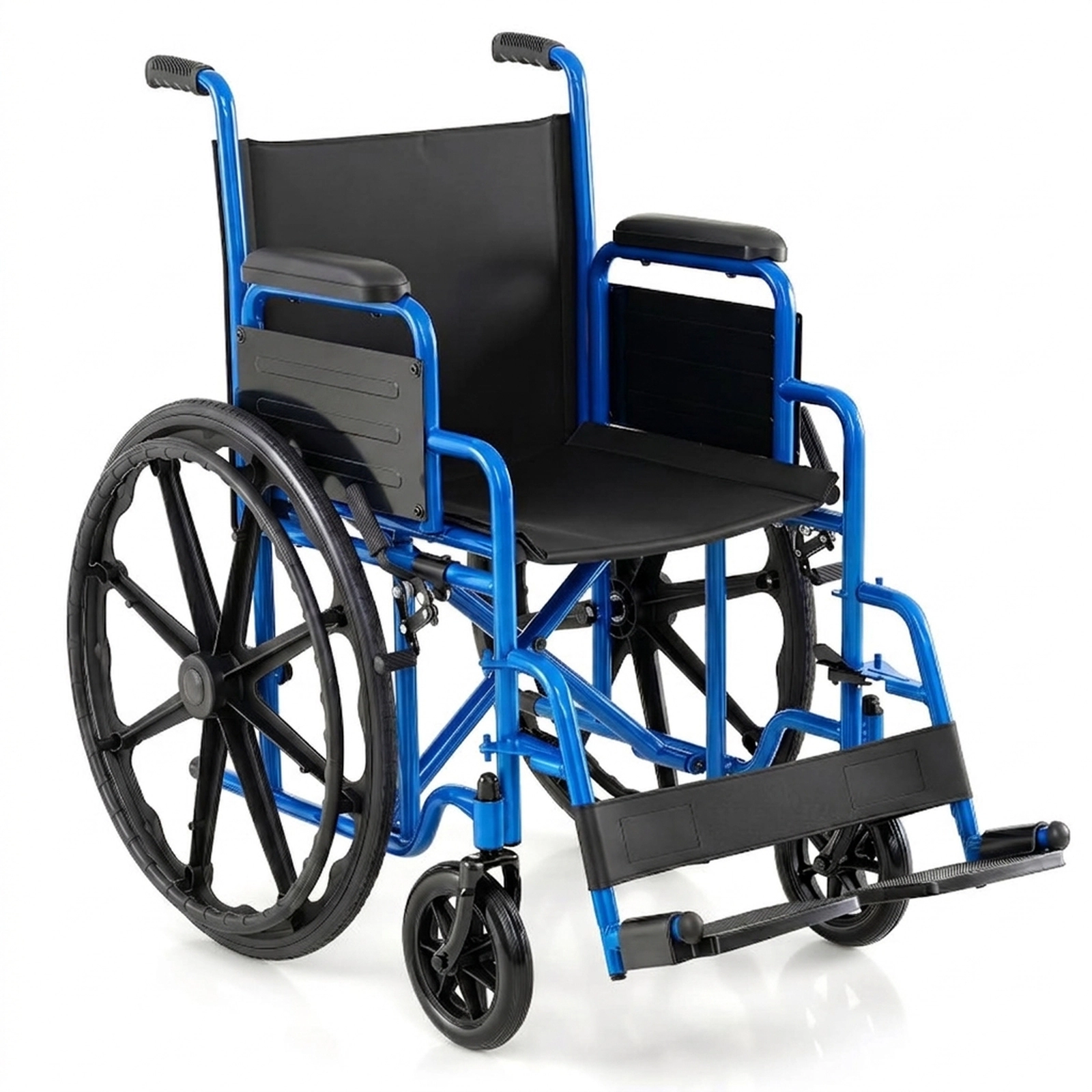 SUGIFT Navy Folding Wheelchair with Flip-Up Footrests and Padded Desk Arms 40-in W 26-in D 330-lb Seat Capacity