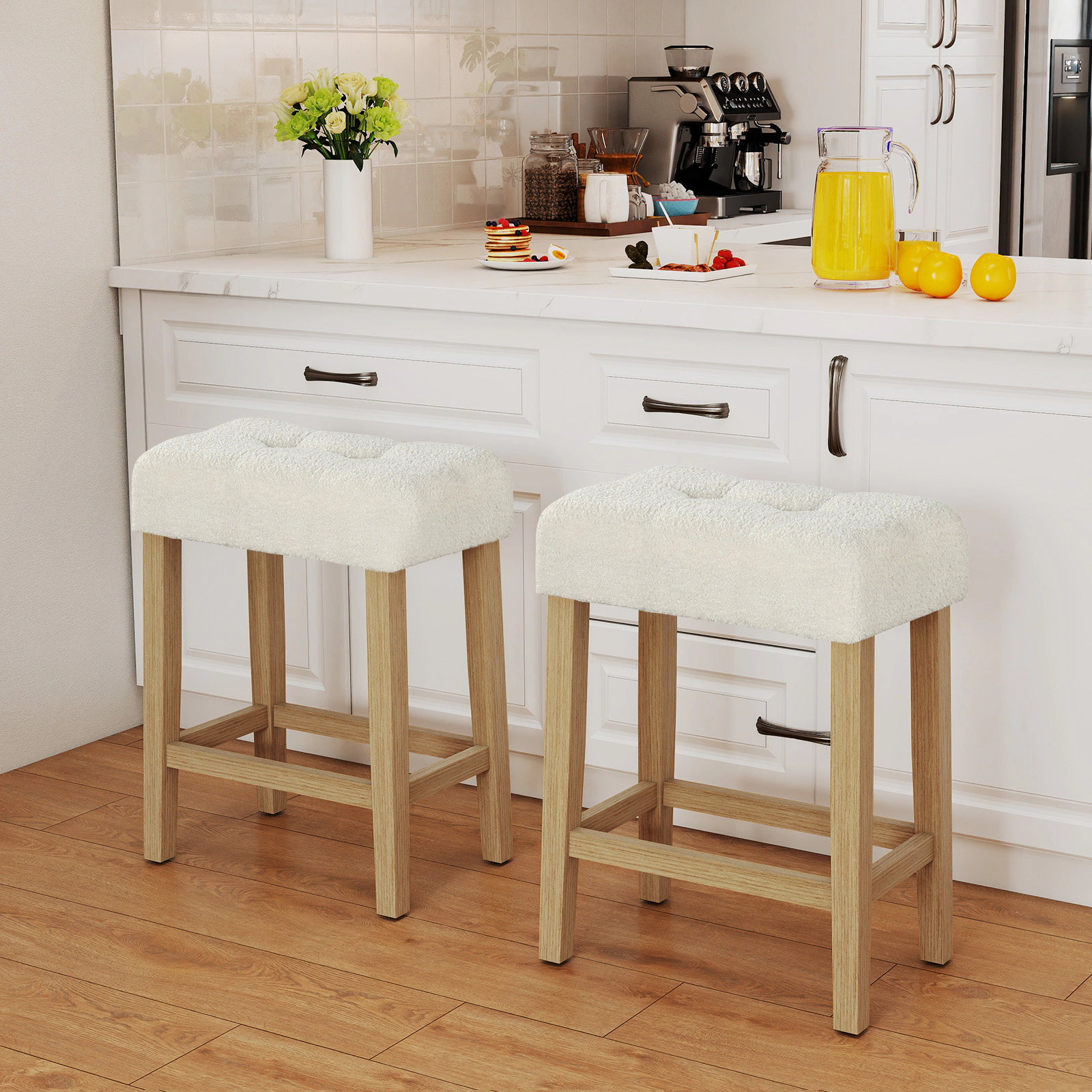 LJG Modern Counter Height Bar Stools Set of 2 with Rubber Wood Legs
