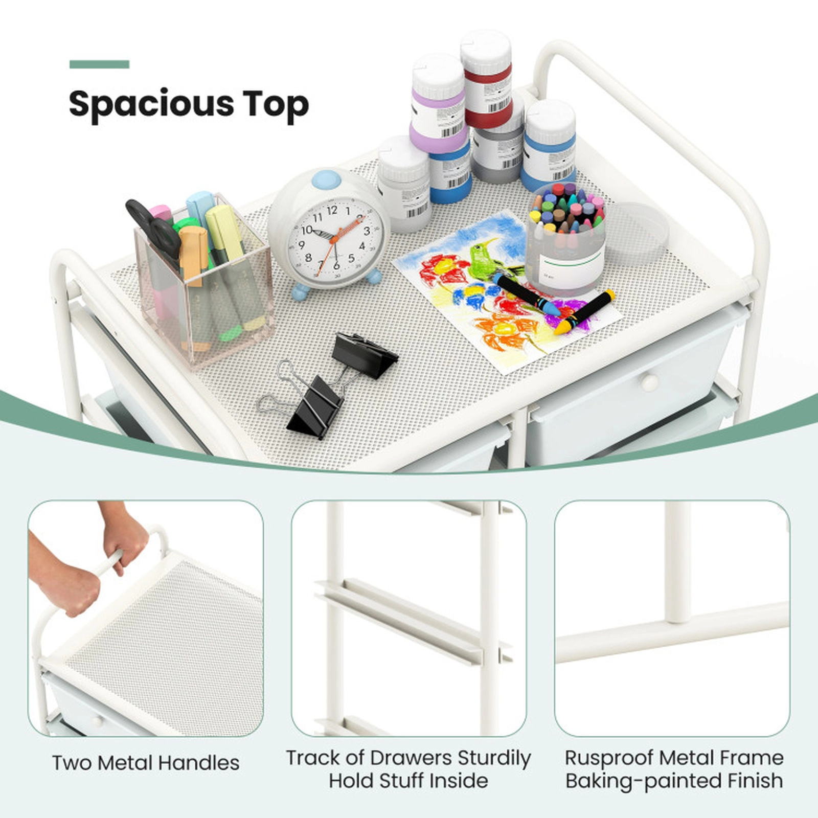 SUGIFT 10-Drawer Rolling Storage Cart with Mesh Top 22-lb Top Capacity 5.5-lb Drawer Capacity Light Green