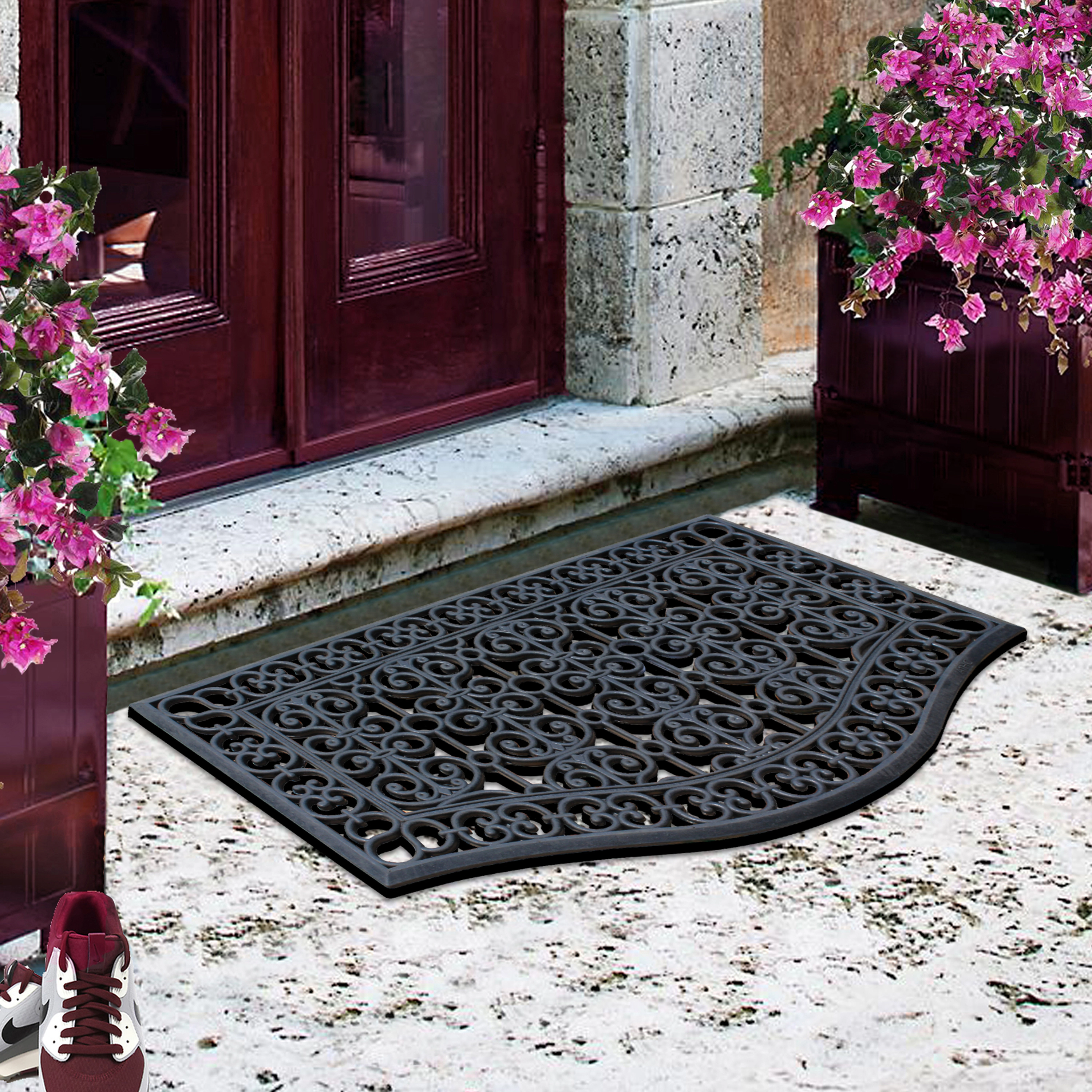 A1 Home Collection 12 lb Heavy Duty Rubber Doormat Non-Slip Outdoor Dirt Scraper Mat, Black Estate, 24 x 39 Inches