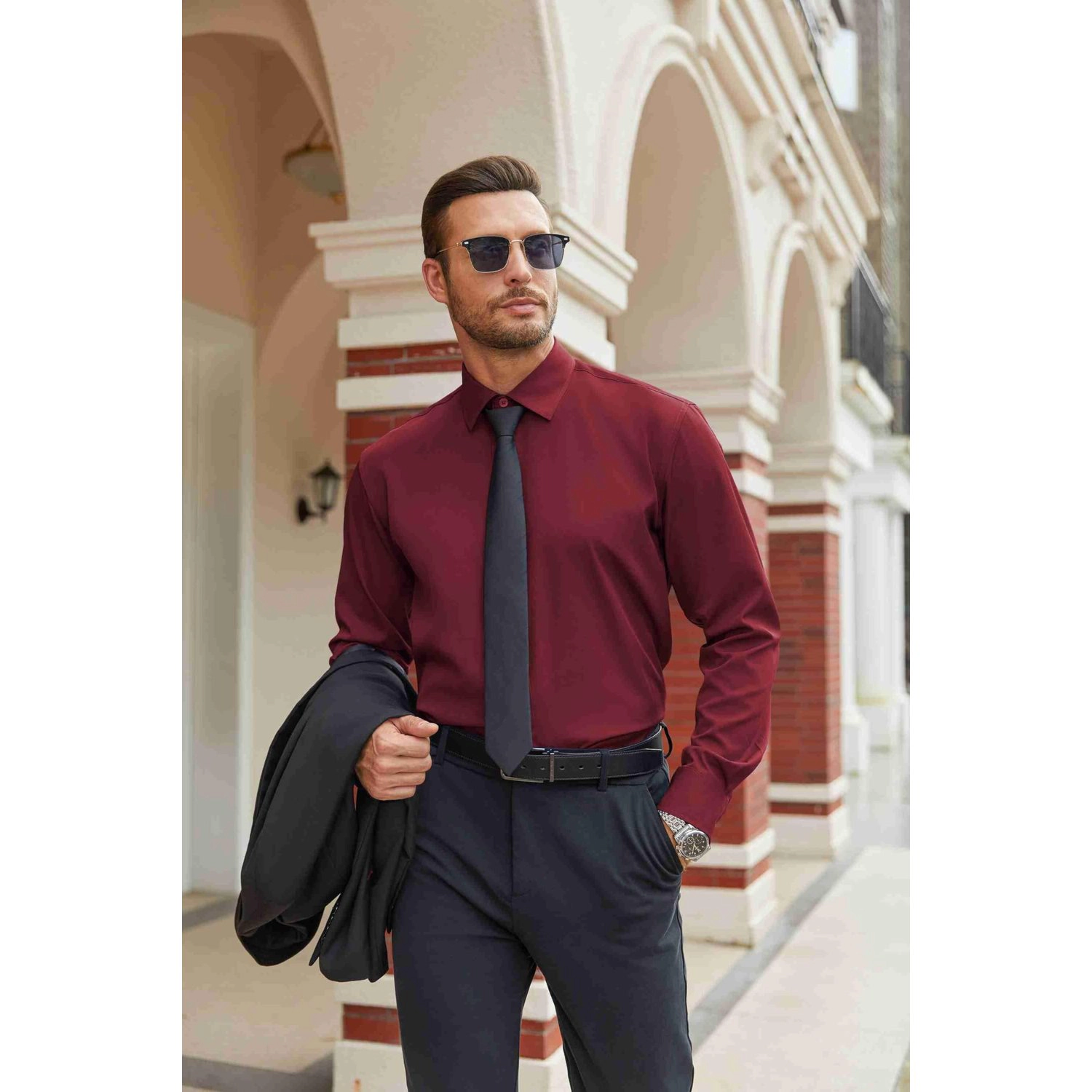 COOFANDY Mens Short Sleeve Polo Shirts  Vertical Pleated Collared Casual Tops