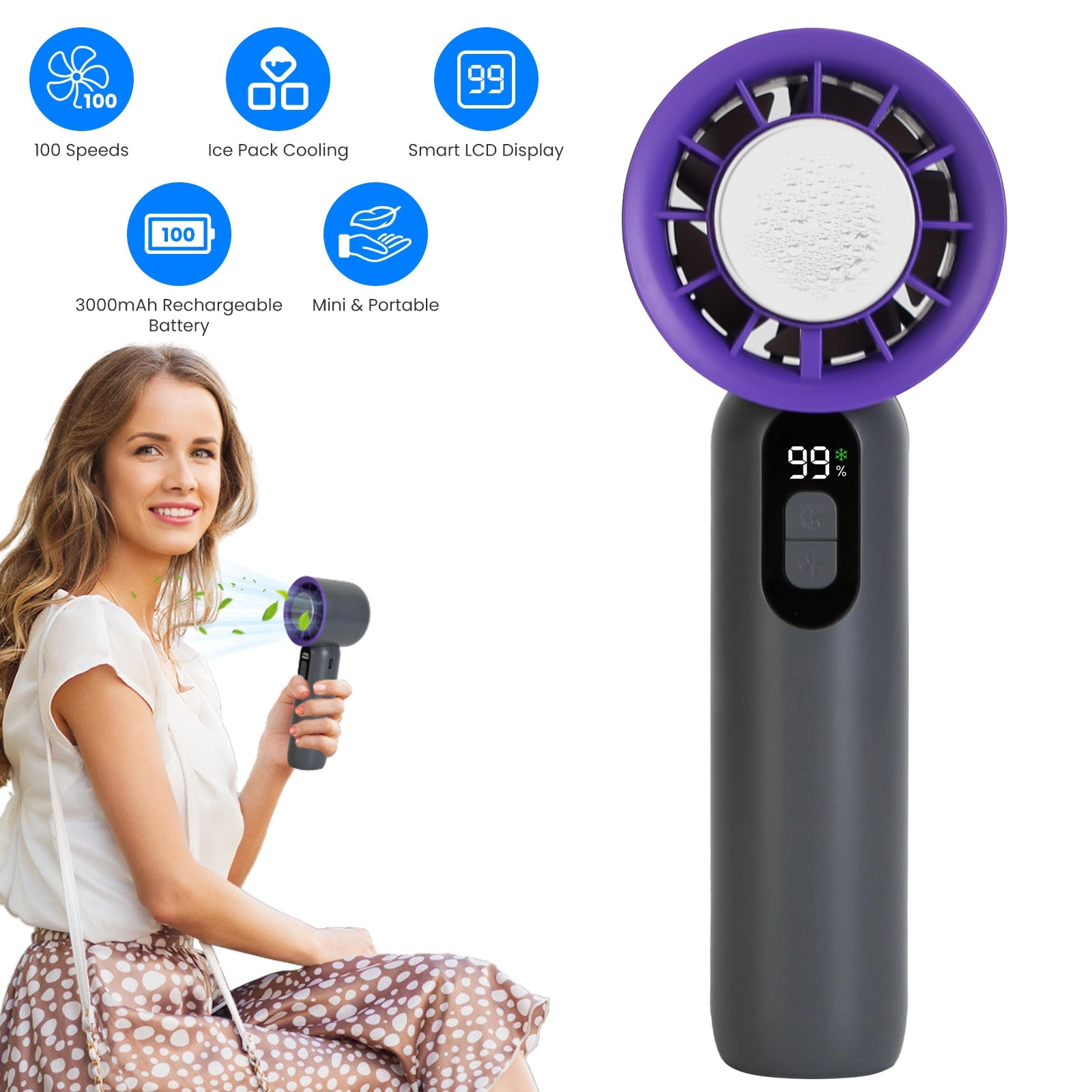GBruno Rechargeable Handheld Fan With Ice Cooler